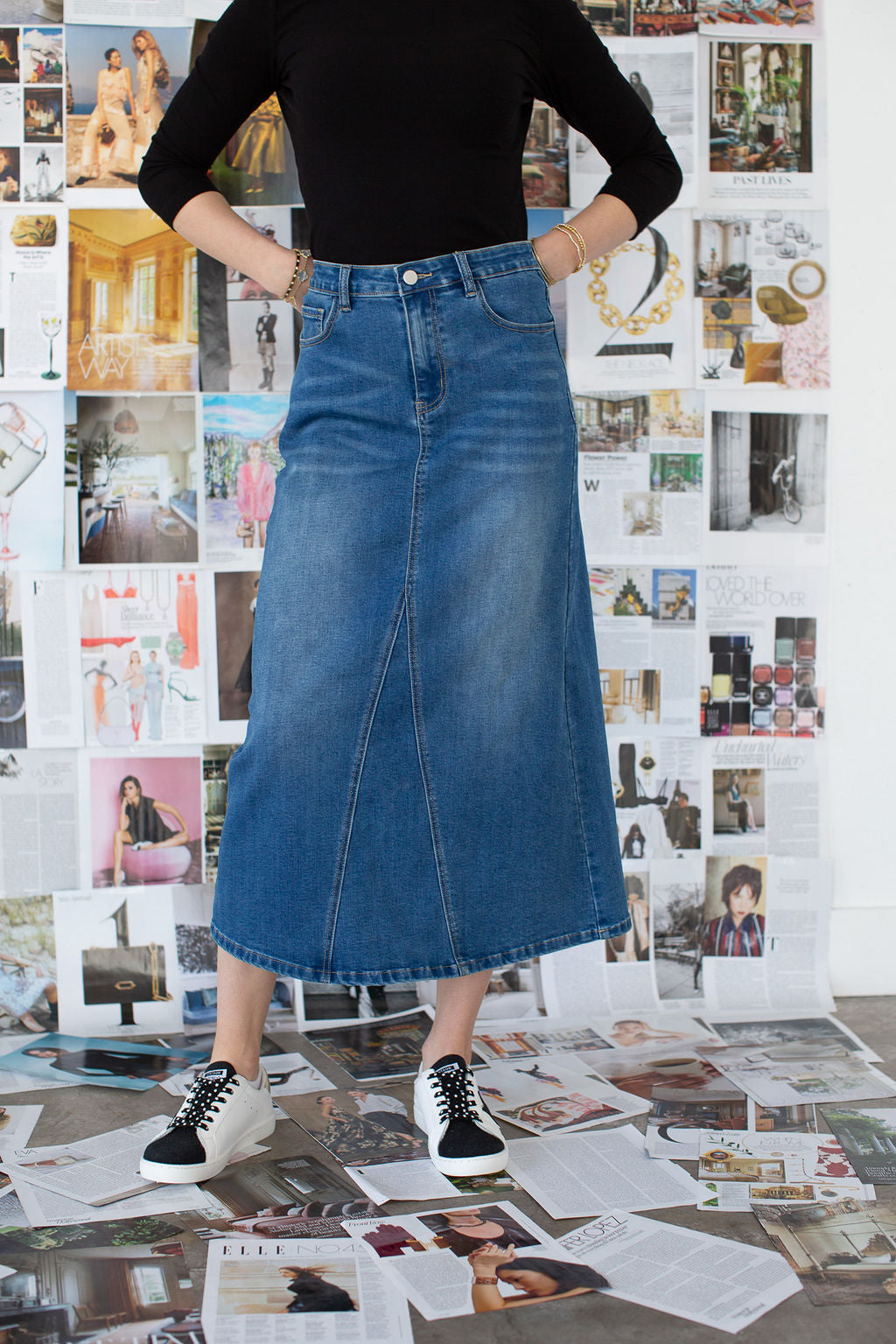 A-line Denim Maxi Skirt- Medium Wash