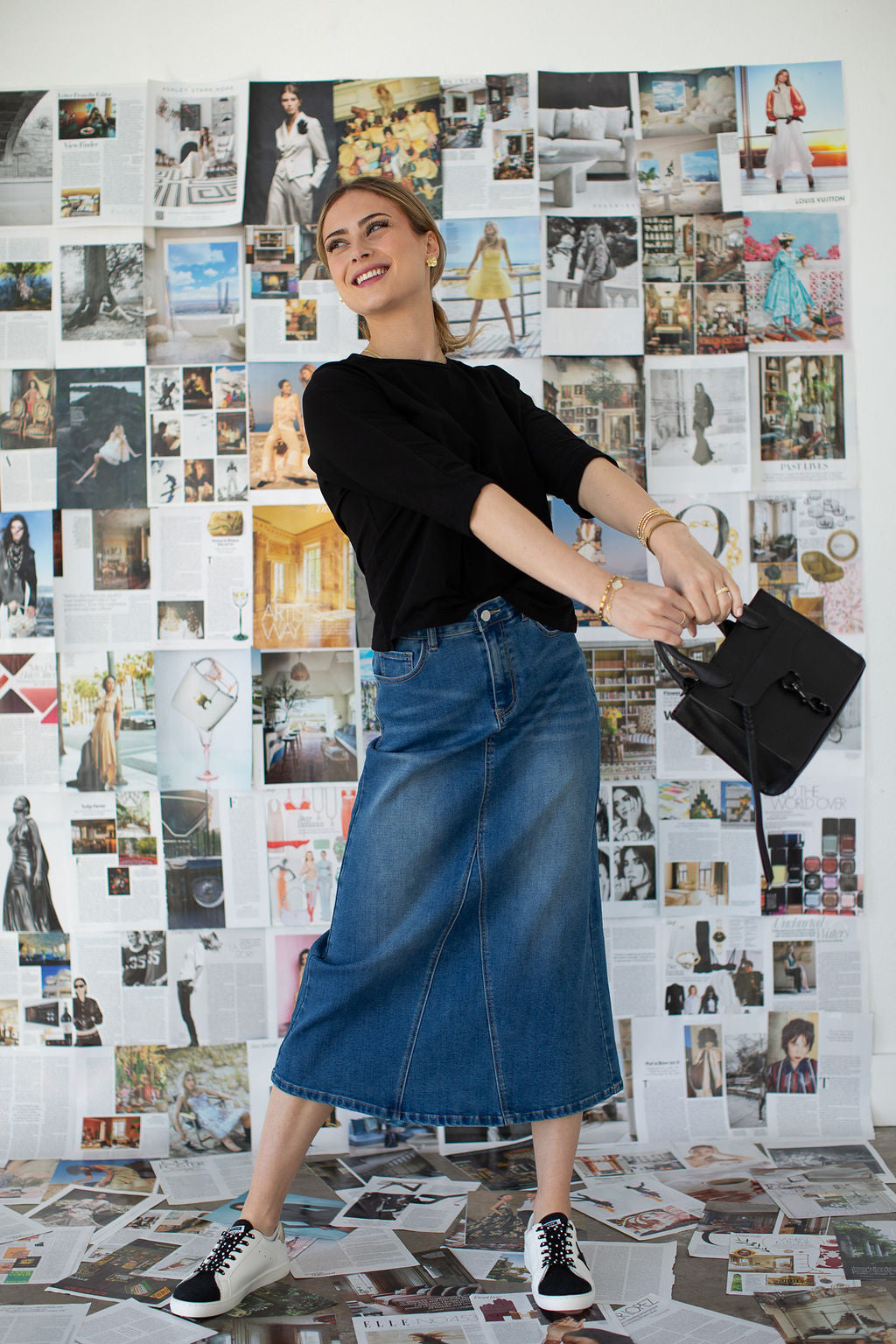 A-line Denim Maxi Skirt- Medium Wash
