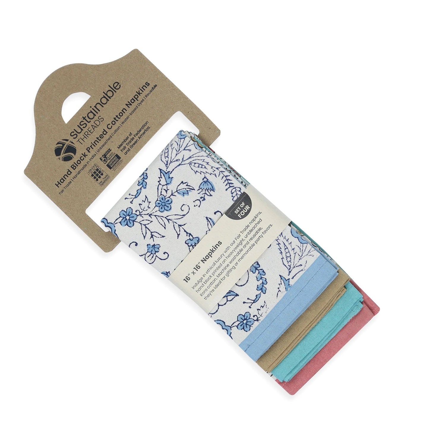 STREAMLINE 16"x16" Hand Block Printed Napkins - Set of 4. Cotton - Fair Trade - Artisan Made