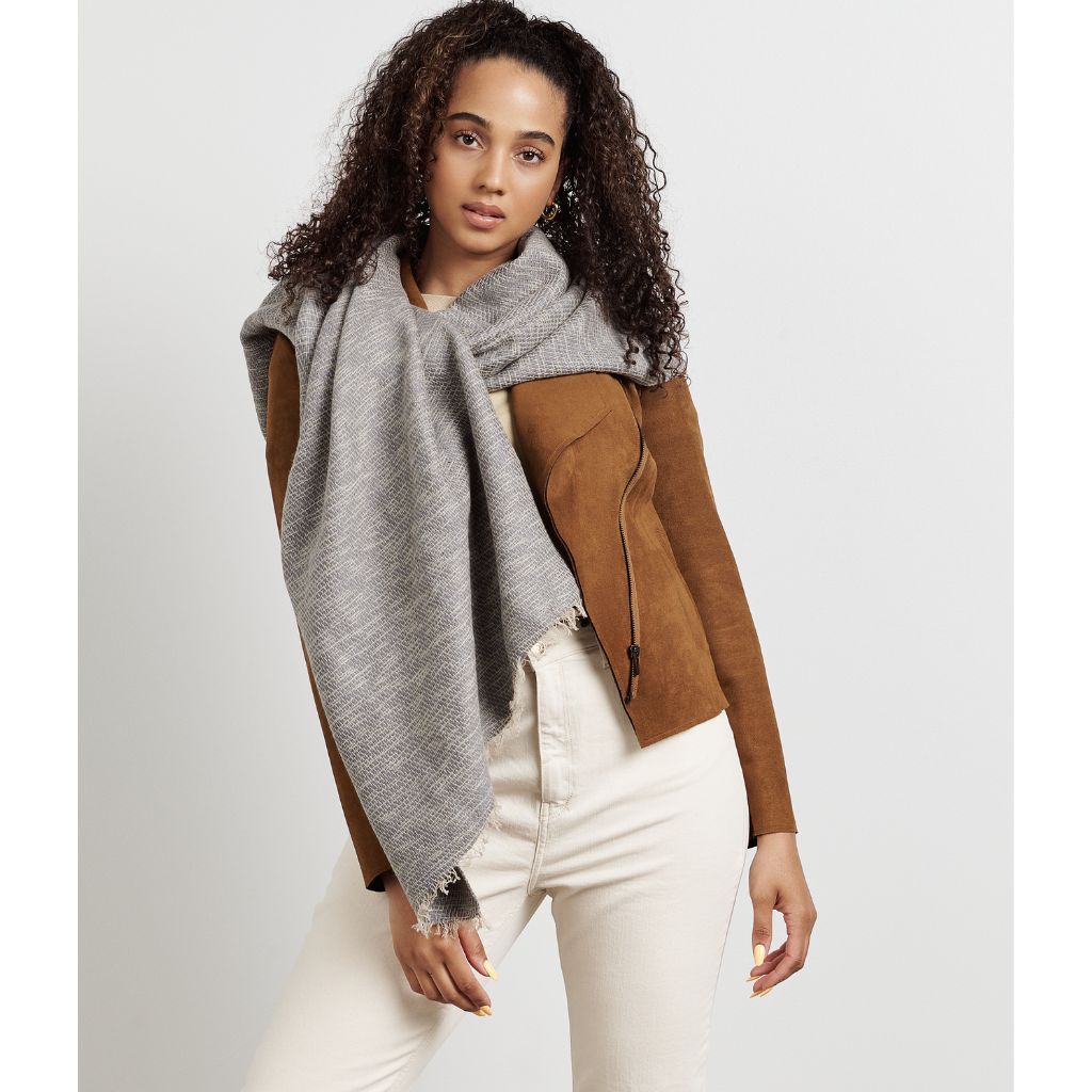 Limestone Gray Soft Cashmere Merino Handloom Scarf