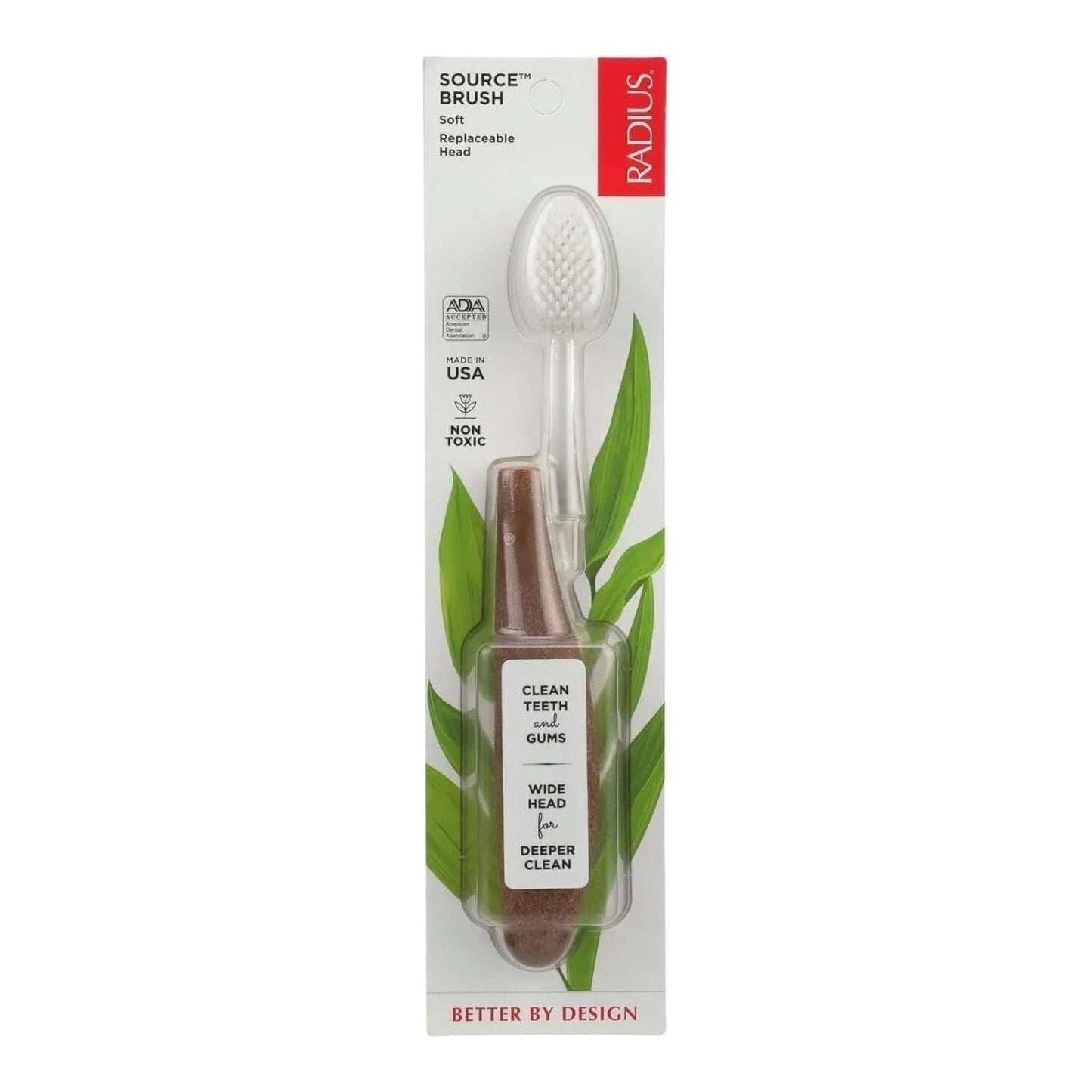 Radius Source Floss Brush Super Soft Replaceable Head Toothbrush (Assorted Colors)