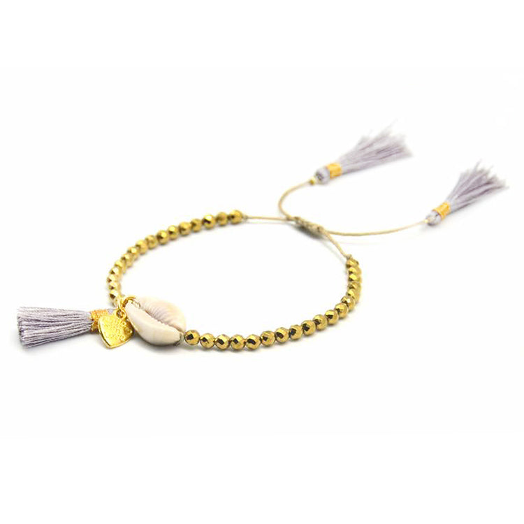 Beaded Shell Tassel Bracelet Silver
