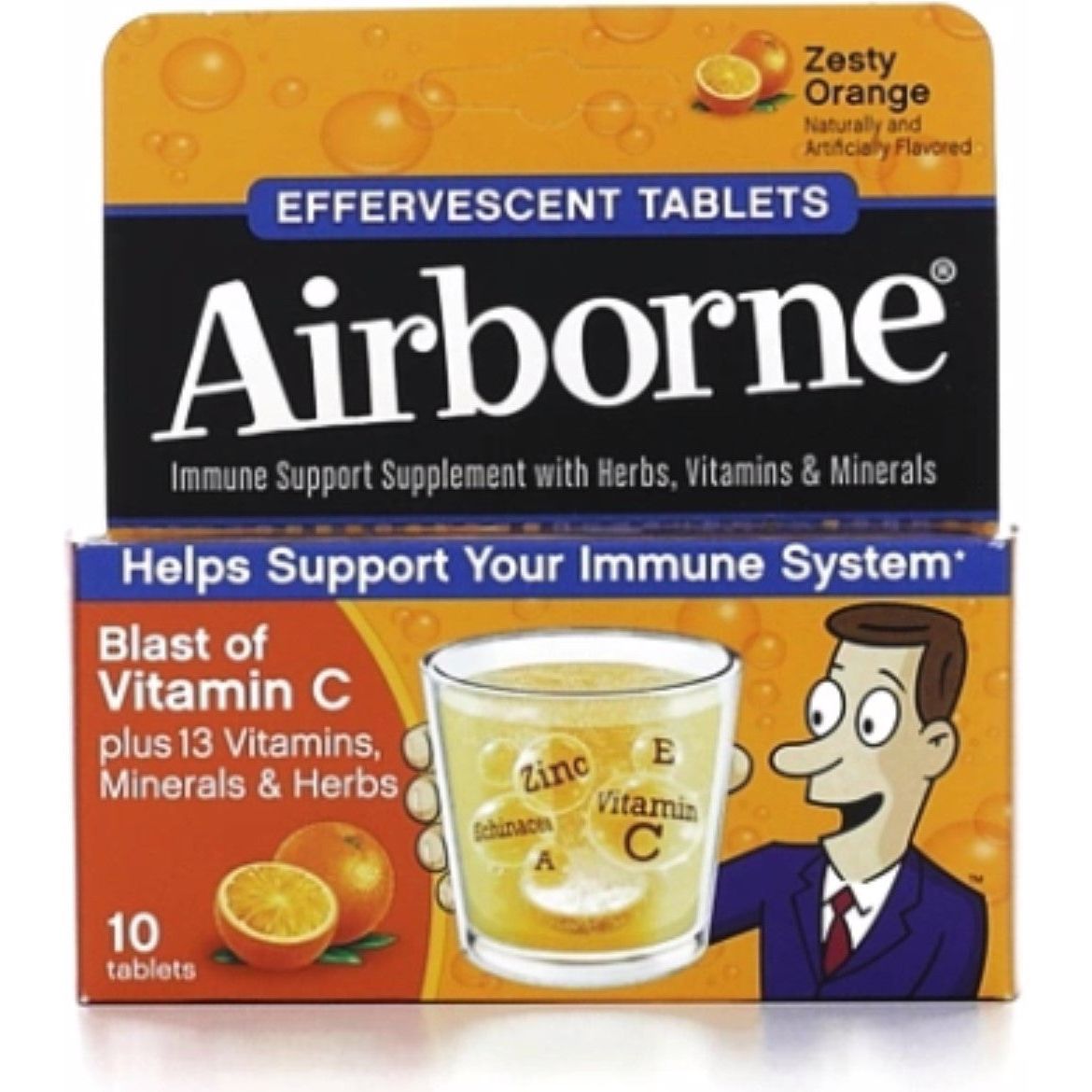 Airborne Zesty Orange Effervescent Tablets 10 Count - 1000mg Of Vitamin C - Immune Support Supplement