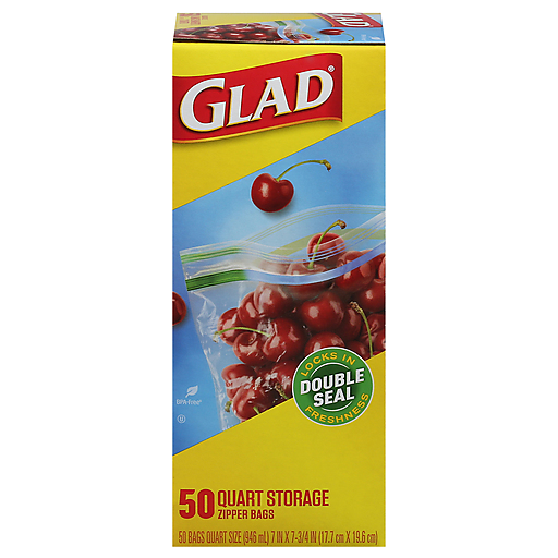 Glad Zipper Food Storage Plastic Bags, Quart
