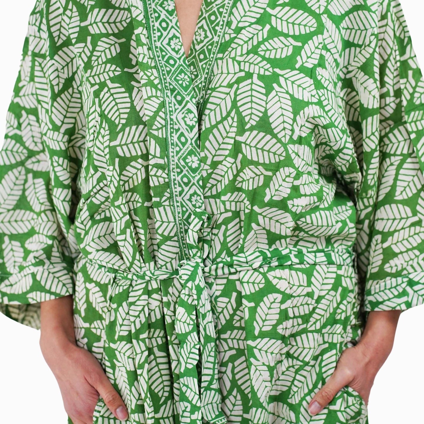 Handmade Batik Robe/ Kimono, Cotton Coffee Leaf