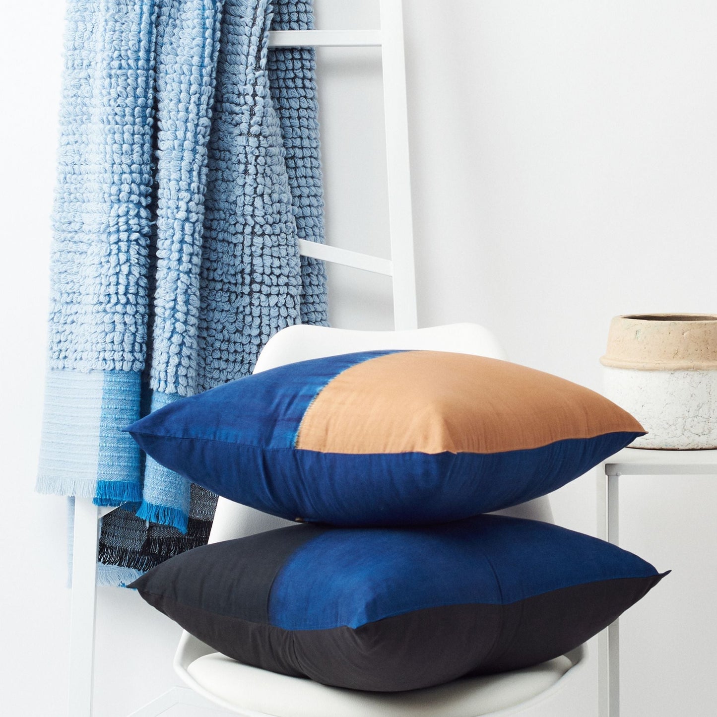 Aakar Mor Black & Indigo Color Block Mulberry Silk Pillow