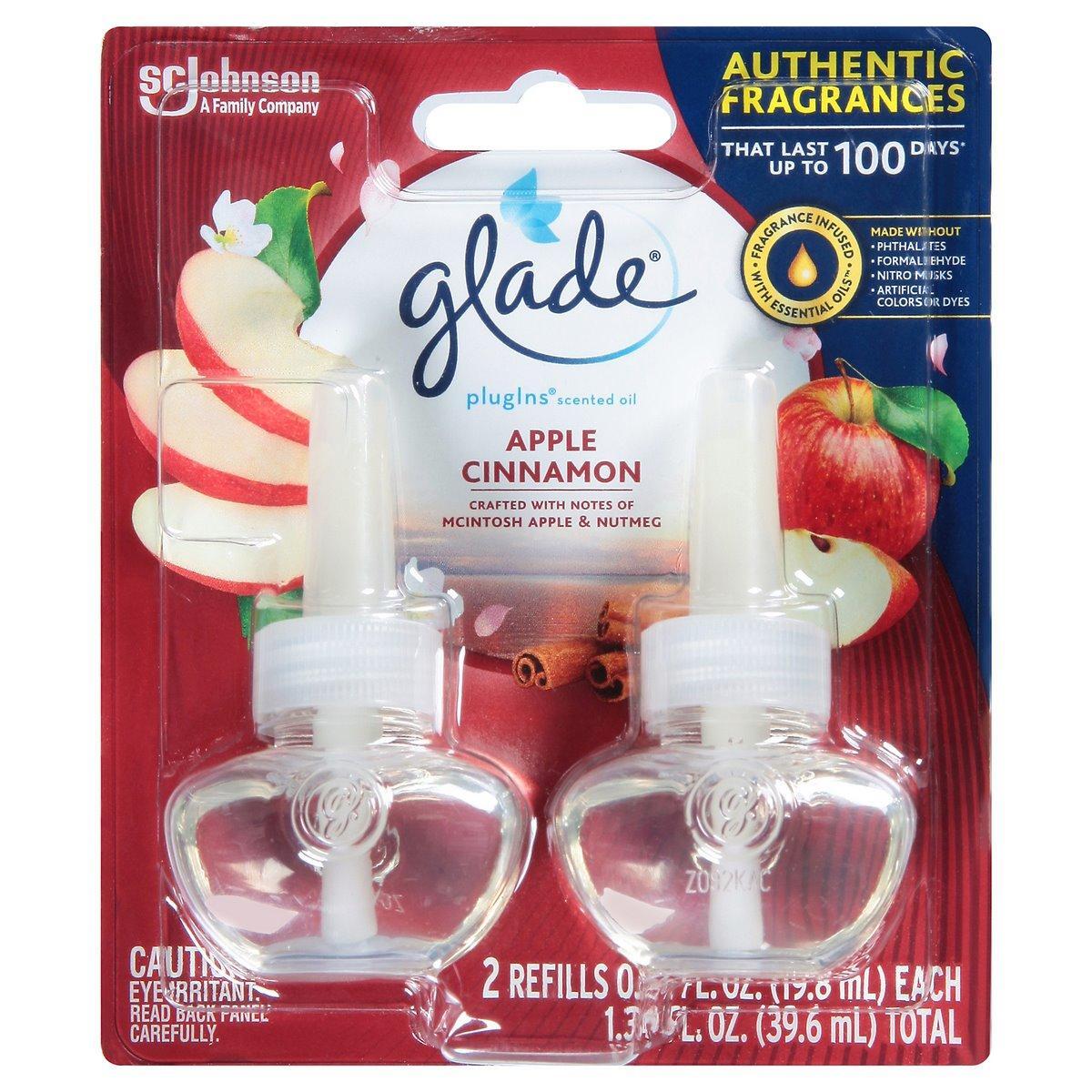 Glade PlugIns Scented Oil Air Freshener Refill, Apple Cinnamon, 2 Refills, 1.34 Fl Oz