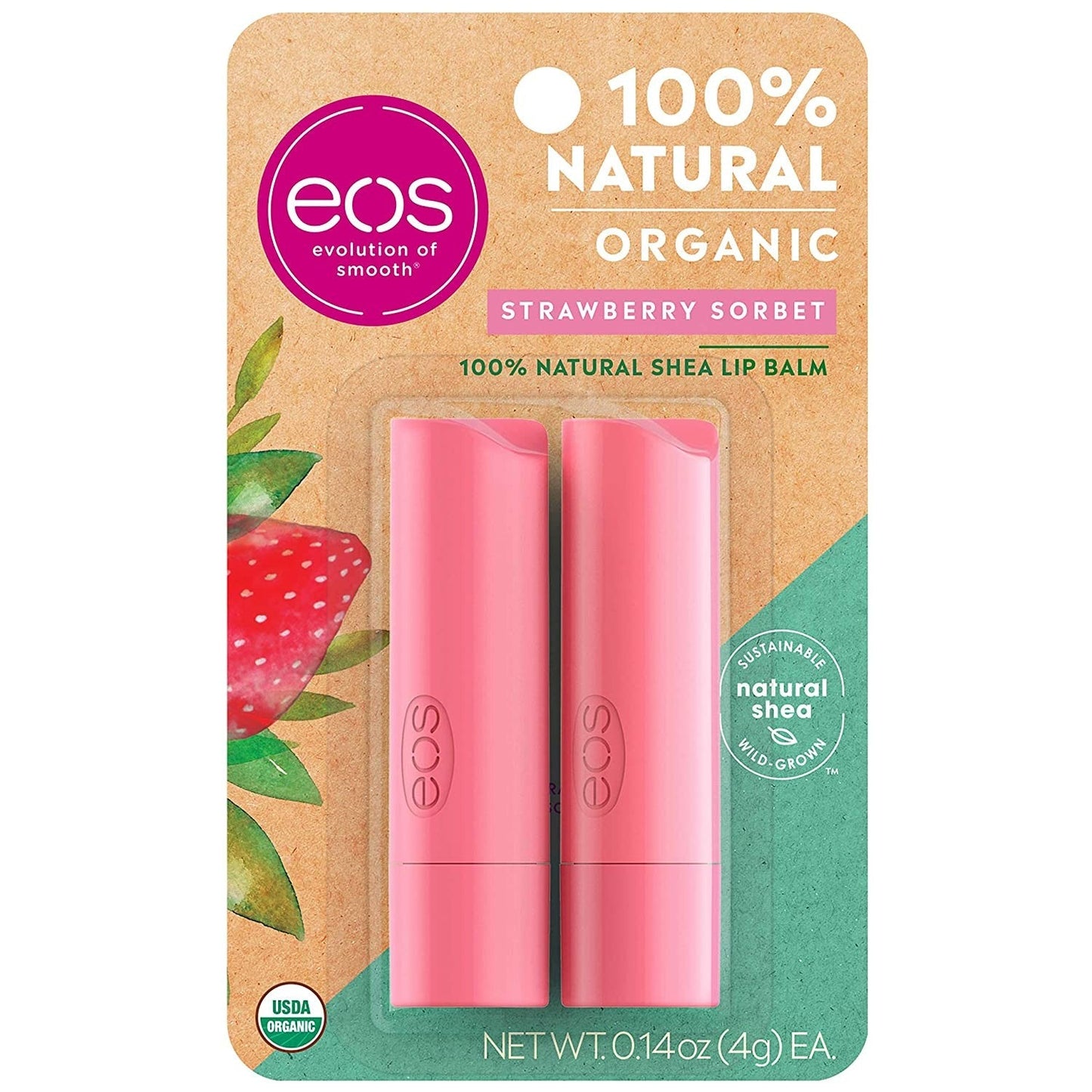 eos 100 Natural Organic Lip Balm Stick, Strawberry Sorbet