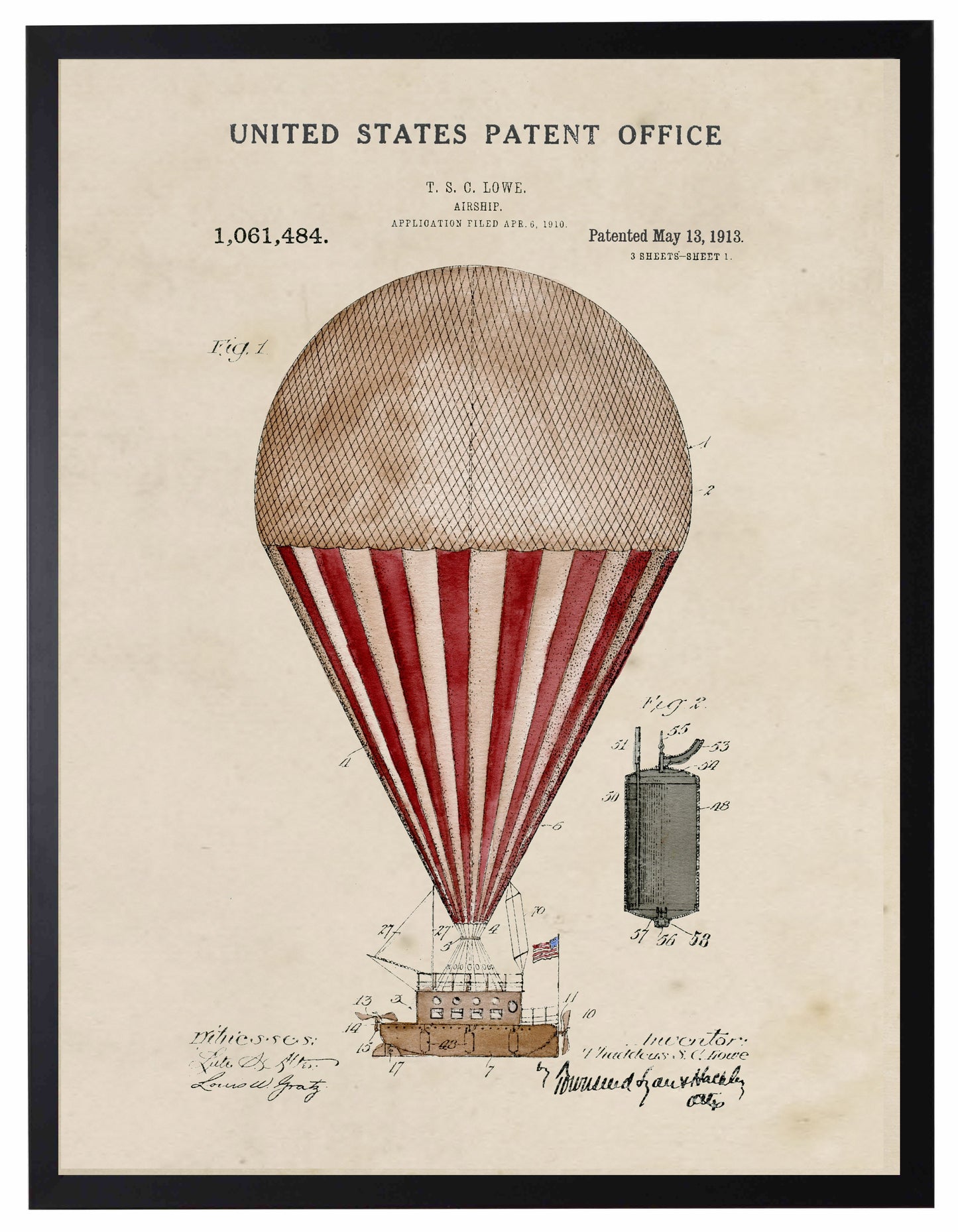 Red Hot Air Balloon Patent in Black Frame