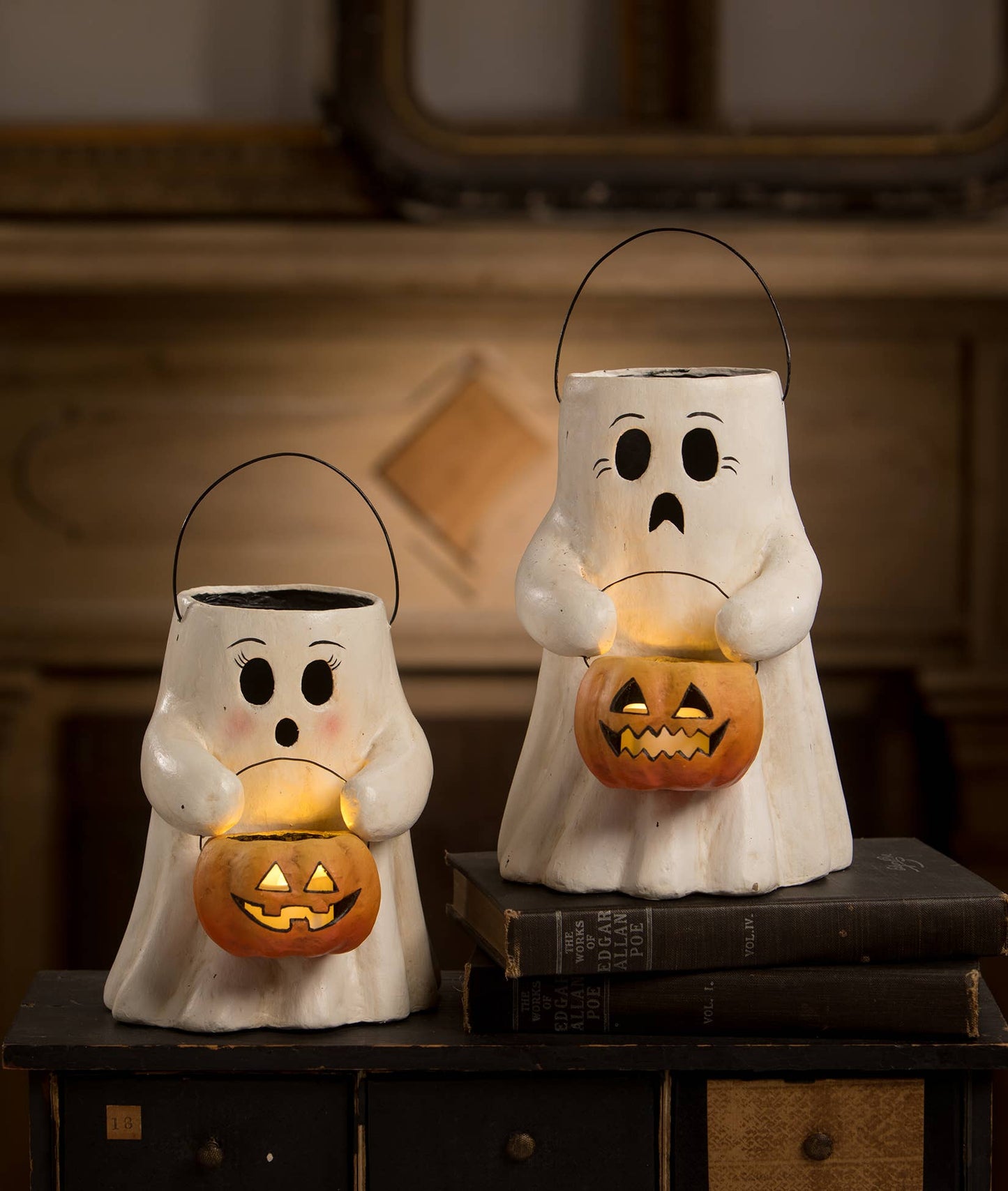 Scaredy Boo With Pumpkin Bucket Paper Mache - Osadia Concept Store