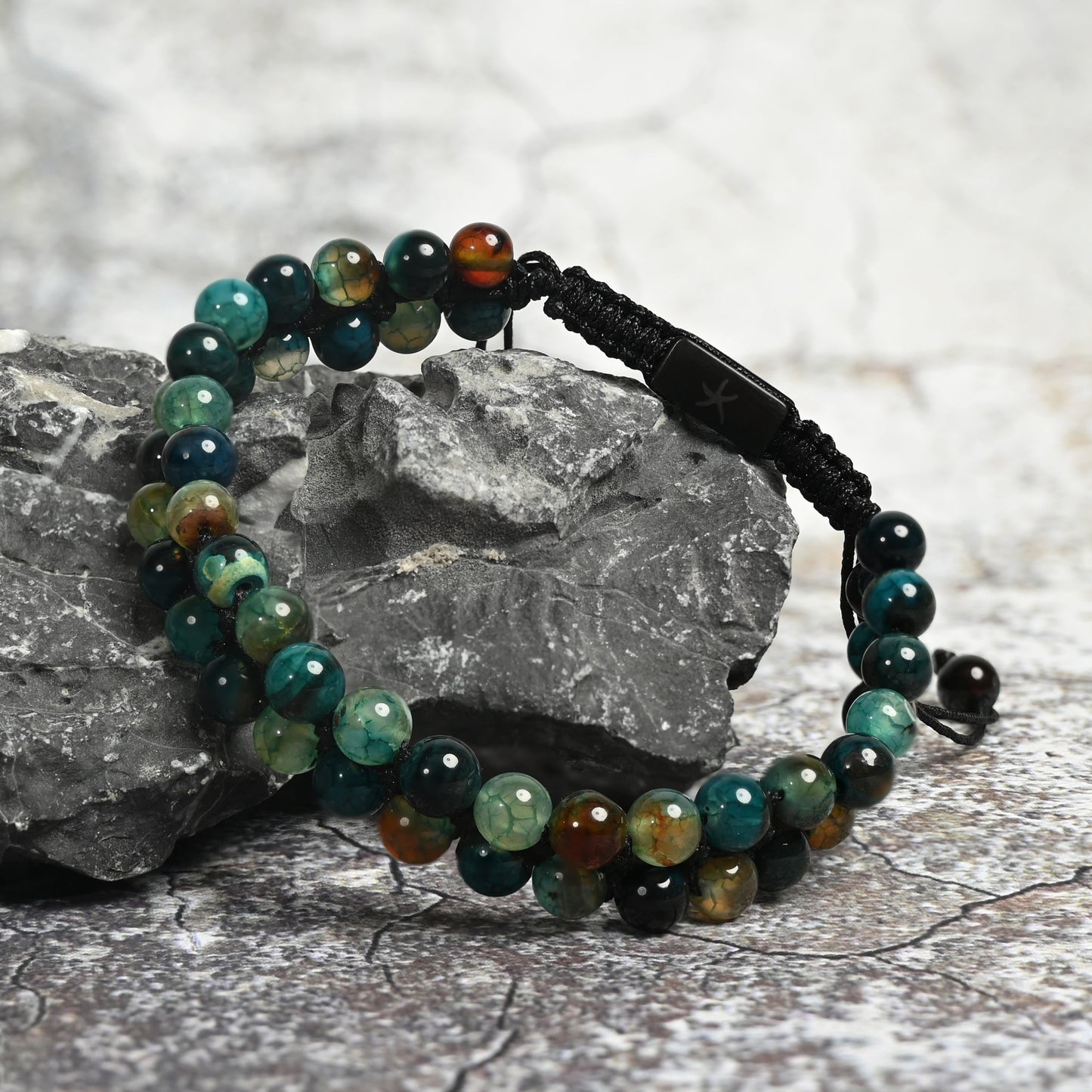 Helix Agate Earthstone Green Rope Beaded Bracelet