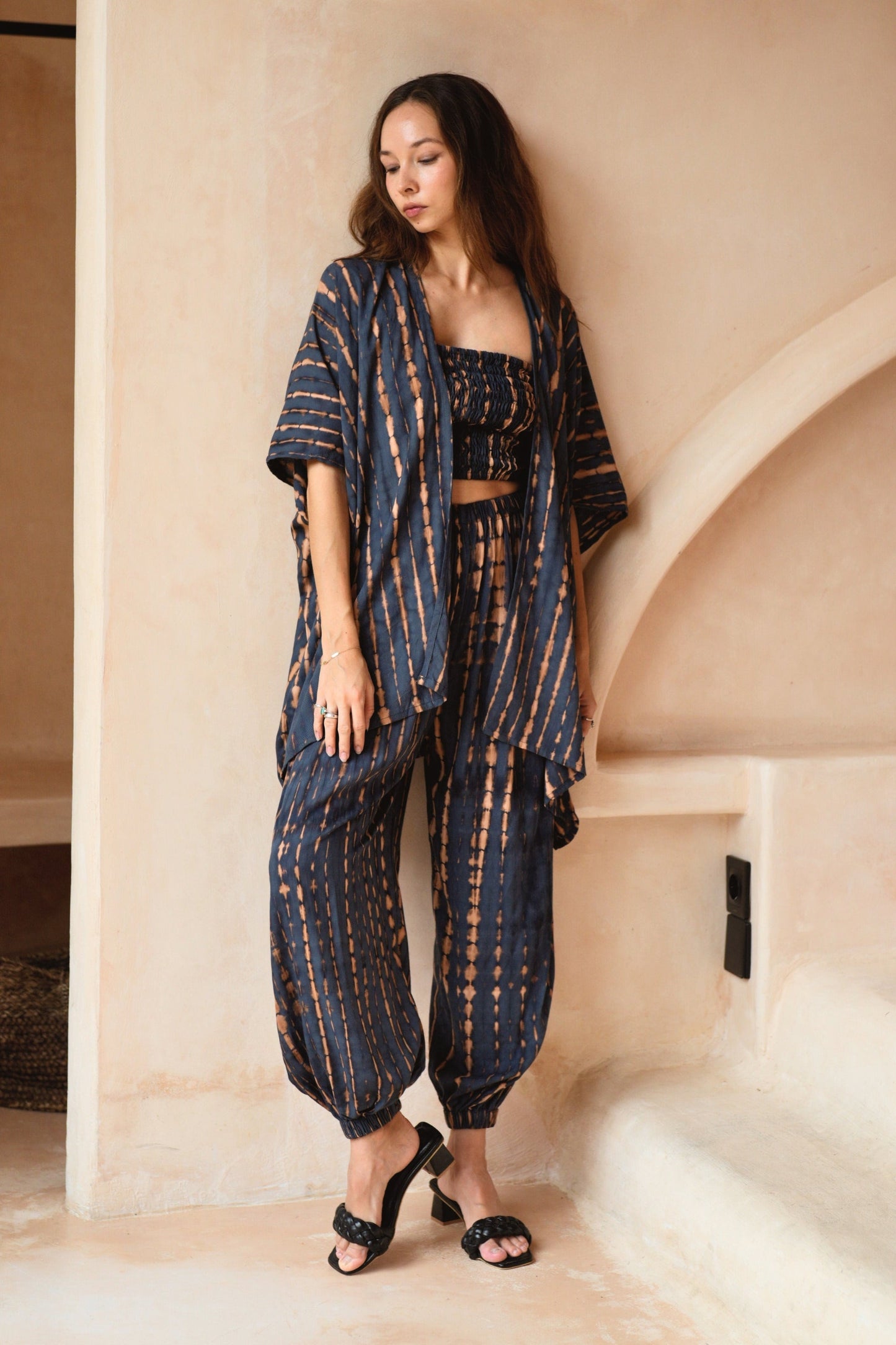 Angela Short Kimono Duster in Deep Sea Blue