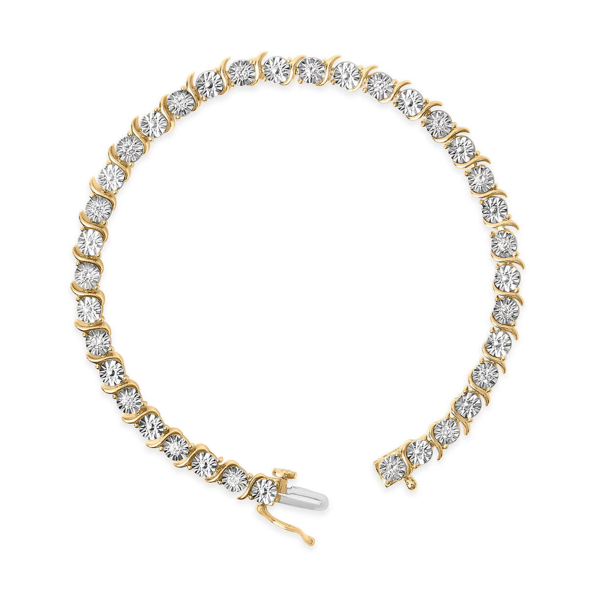 10K Yellow Gold Plated .925 Sterling Silver 1/2 Cttw Lab Grown Diamond Miracle Plate Tennis Bracelet