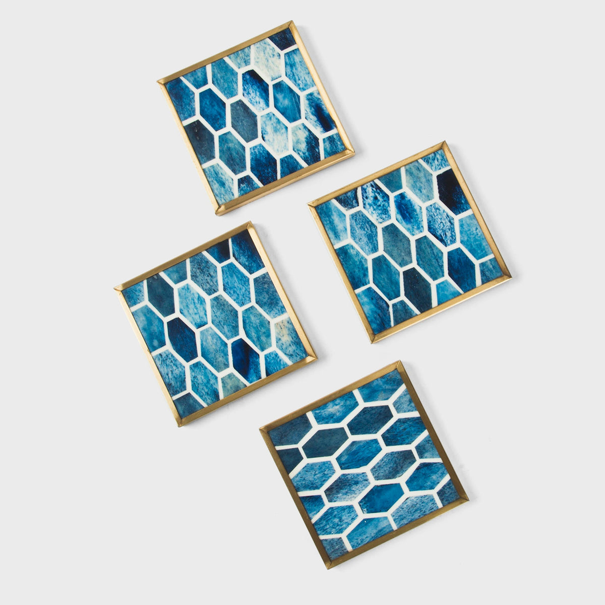 Gramercy Bone Inlay Coasters with Brass Trim – Set of 4
