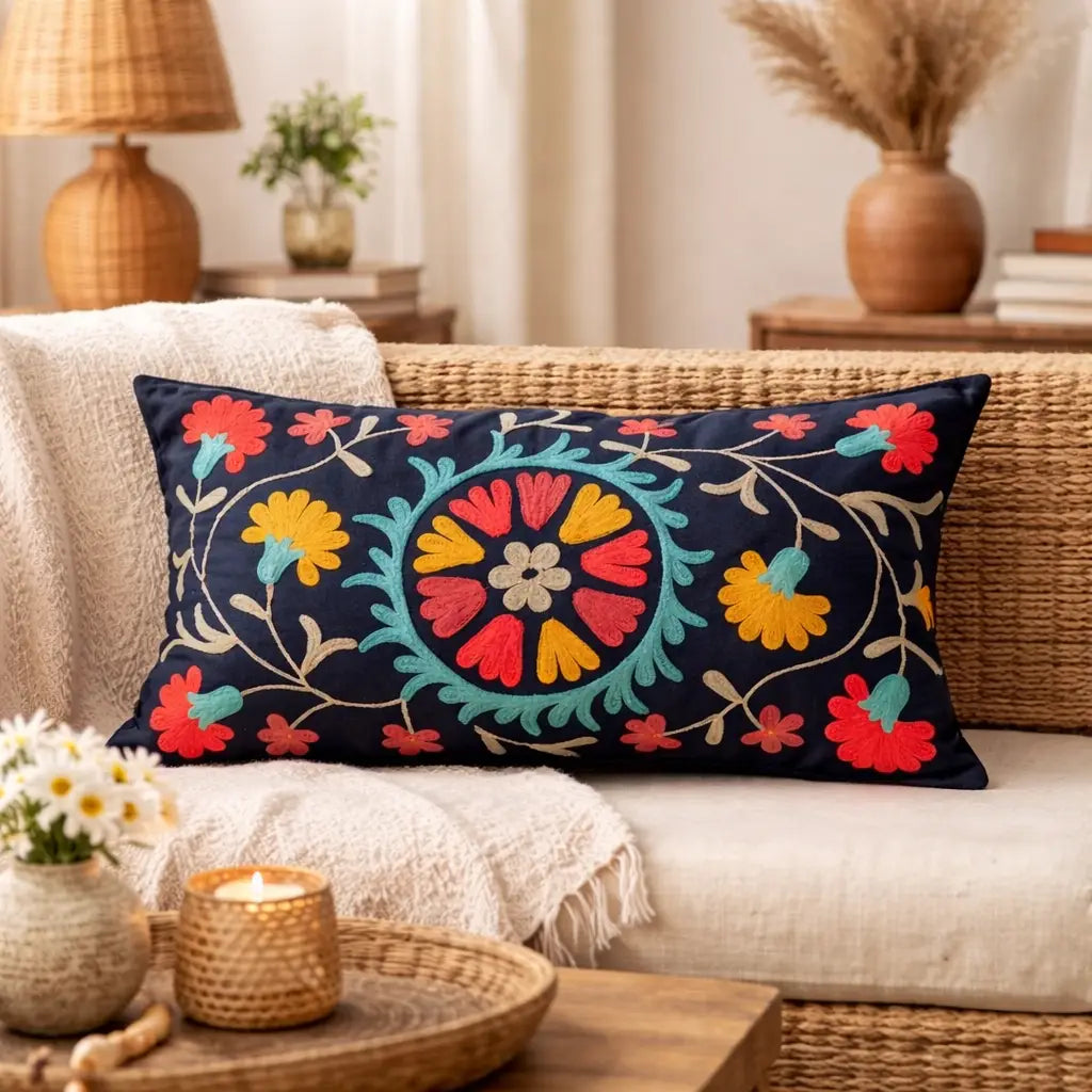Indigo Artisan Aari Pillow | Cotton Fabric | 24x14"