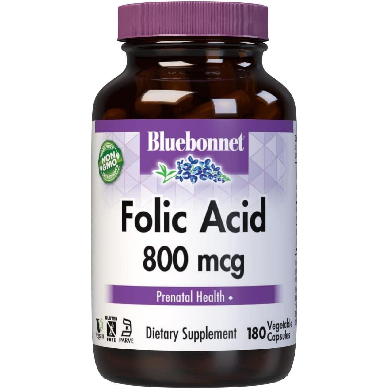 Bluebonnet Nutrition - Folic Acid 800 mg. 90 Vegetarian Capsules
