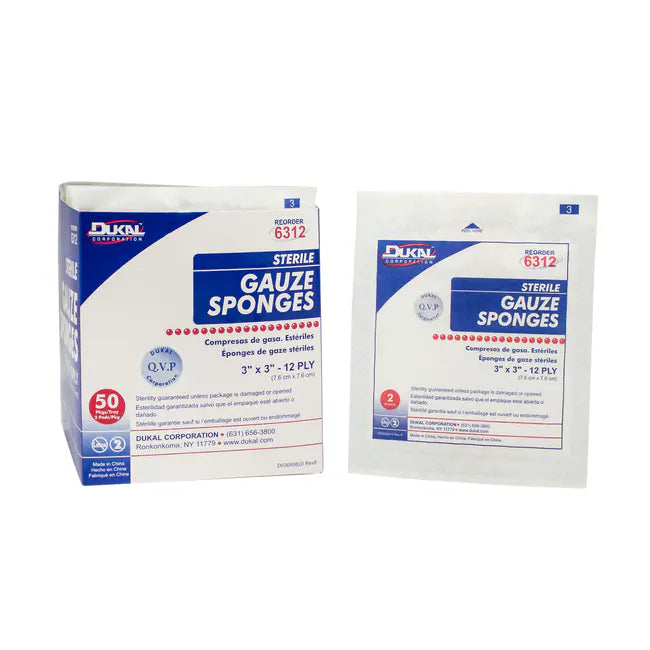 Dukal Non-Sterile Gauze Sponges, 3 x 3 Inch, 12-Ply (100 Count Box)