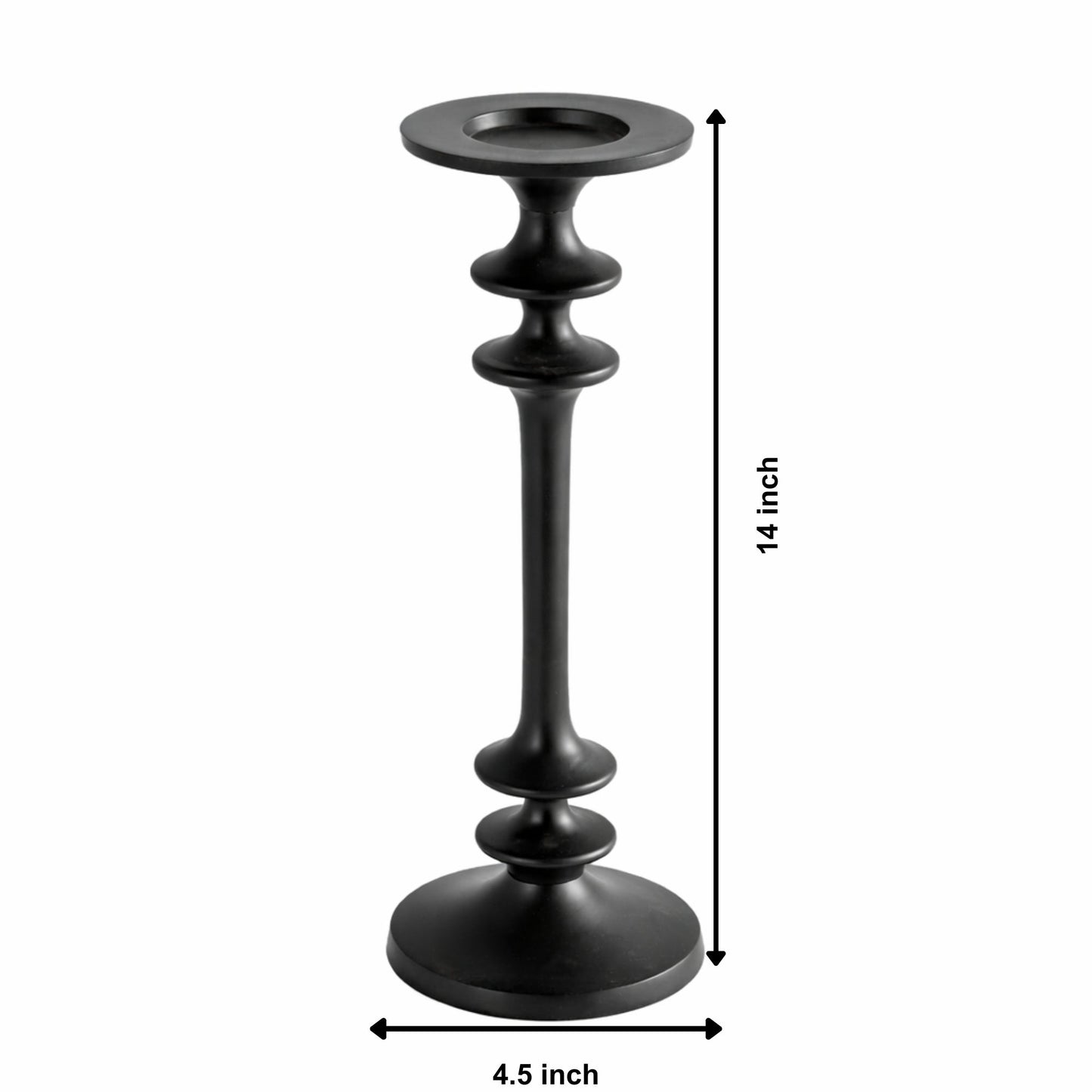 Classic Tall Black Aluminum Candle Holder for Table Decor, 14 Inches