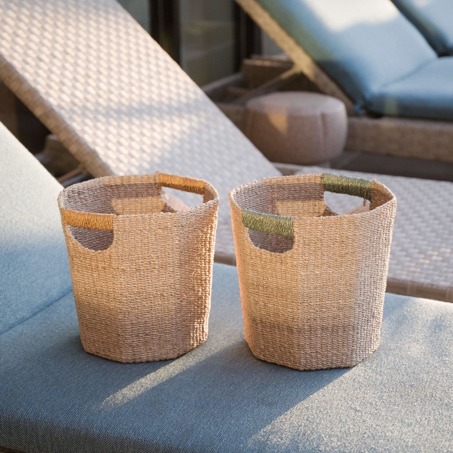 Natural Octagon Basket with Mustard Handle