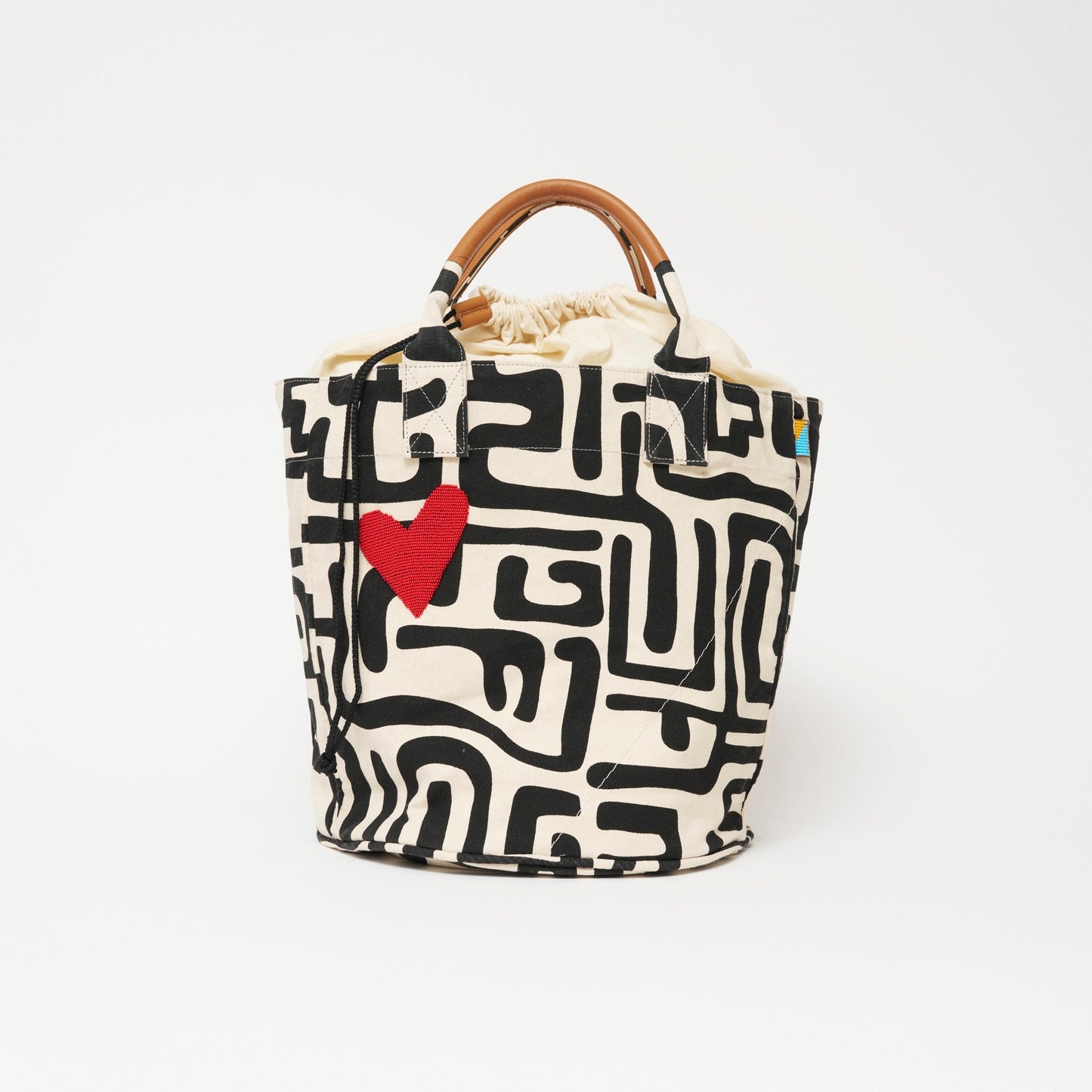 Weekender Bag - Black Kuba with Red Beaded Heart