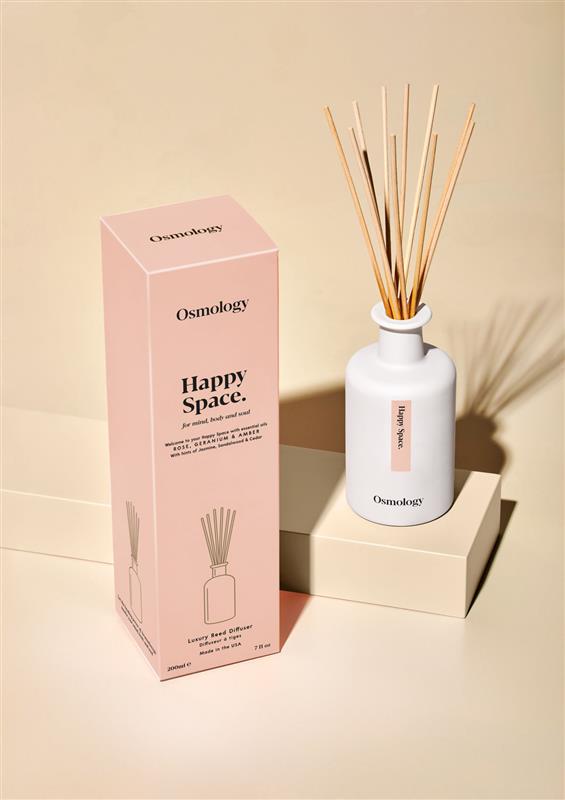 Happy Space Reed Diffuser - Rose Geranium and Amber