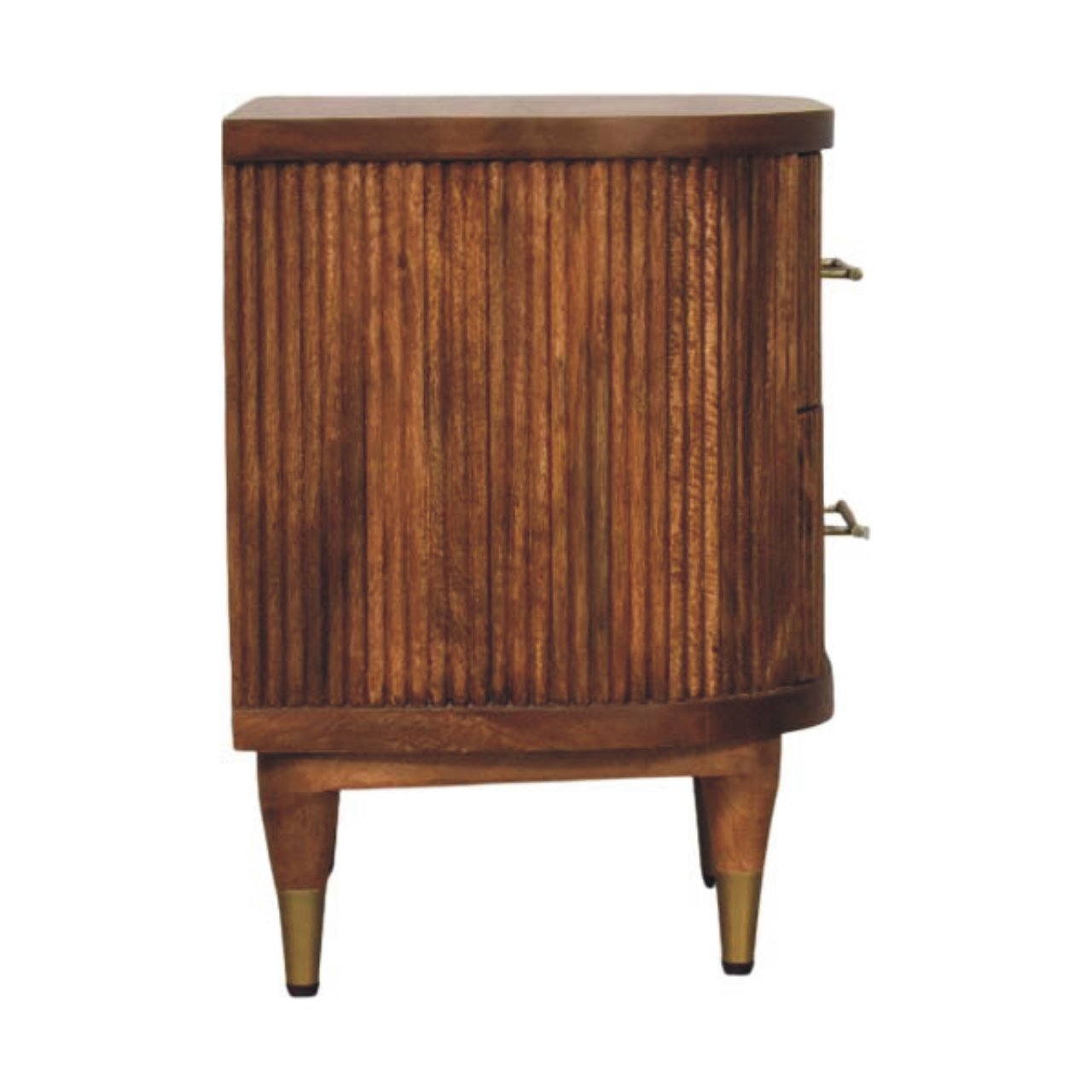 Solid Wood Ribbed Bedside with Brass Accents