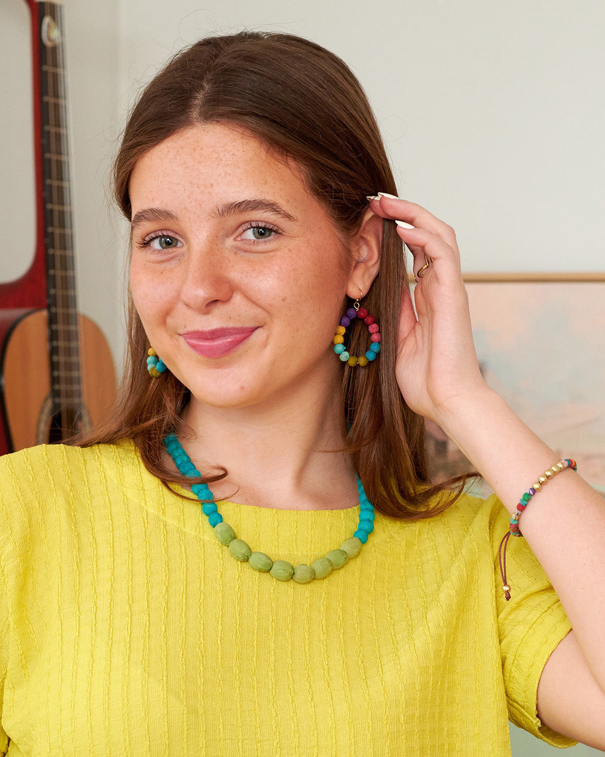 Kantha Couplet Necklace | Teal/Celery