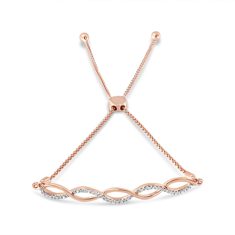 14K Rose Gold Plated .925 Sterling Silver 1/10 cttw Diamond Infinity Twist 4â€-10†Adjustable Bolo Bracelet (I-J Color, I2-I3 Clarity)