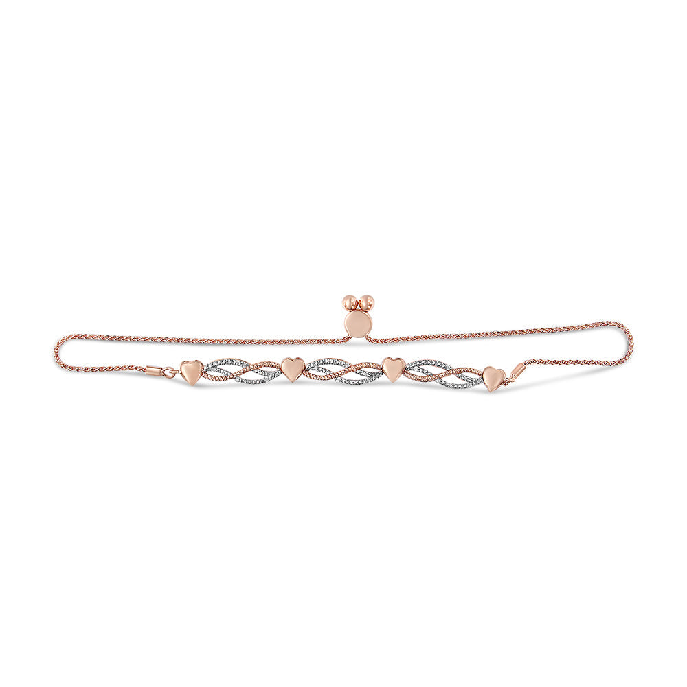 14K Rose Gold Plated .925 Sterling Silver Diamond Accent Layered Infinity Link and Heart Adjustable 4â€-10†Adjustable Bolo Bracelet (I-J Color, I3 Clarity)