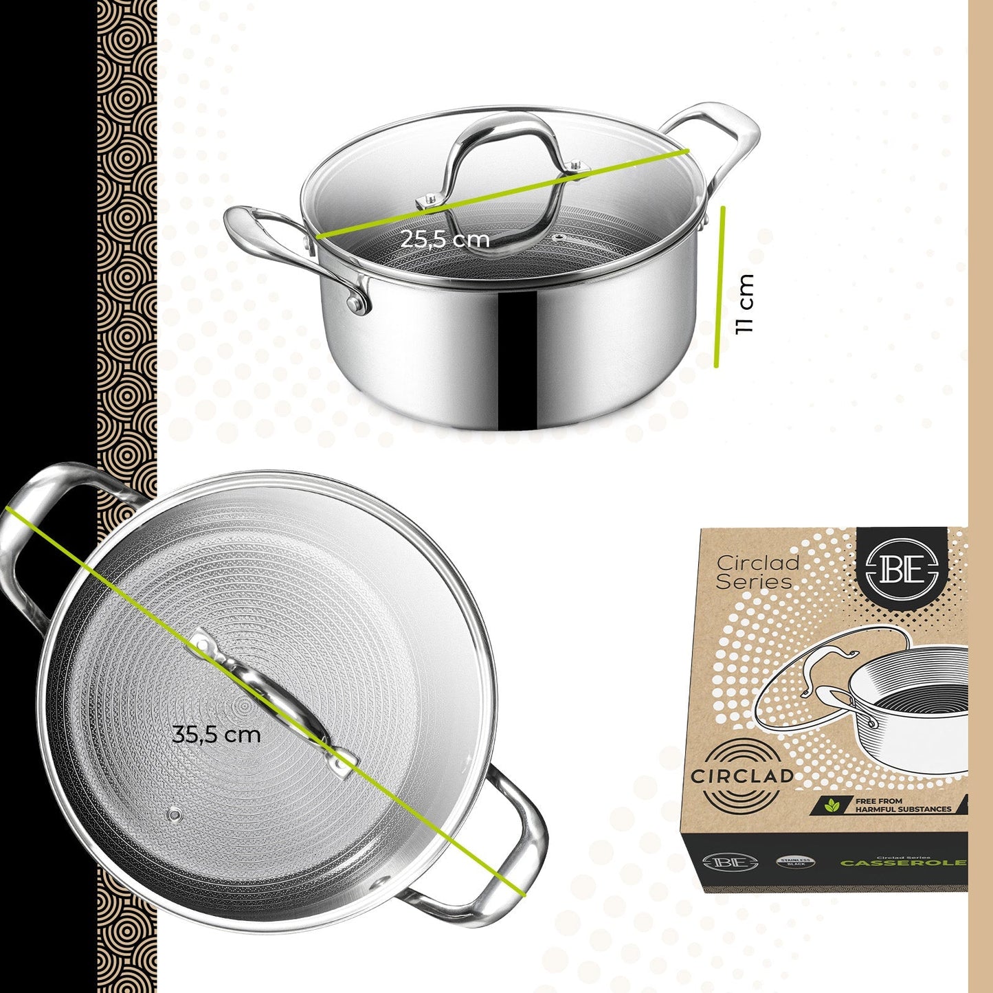 BE | LIVING CIRCLAD Series Casserole with Lid 5 qt / 8.5"/ 24 cm