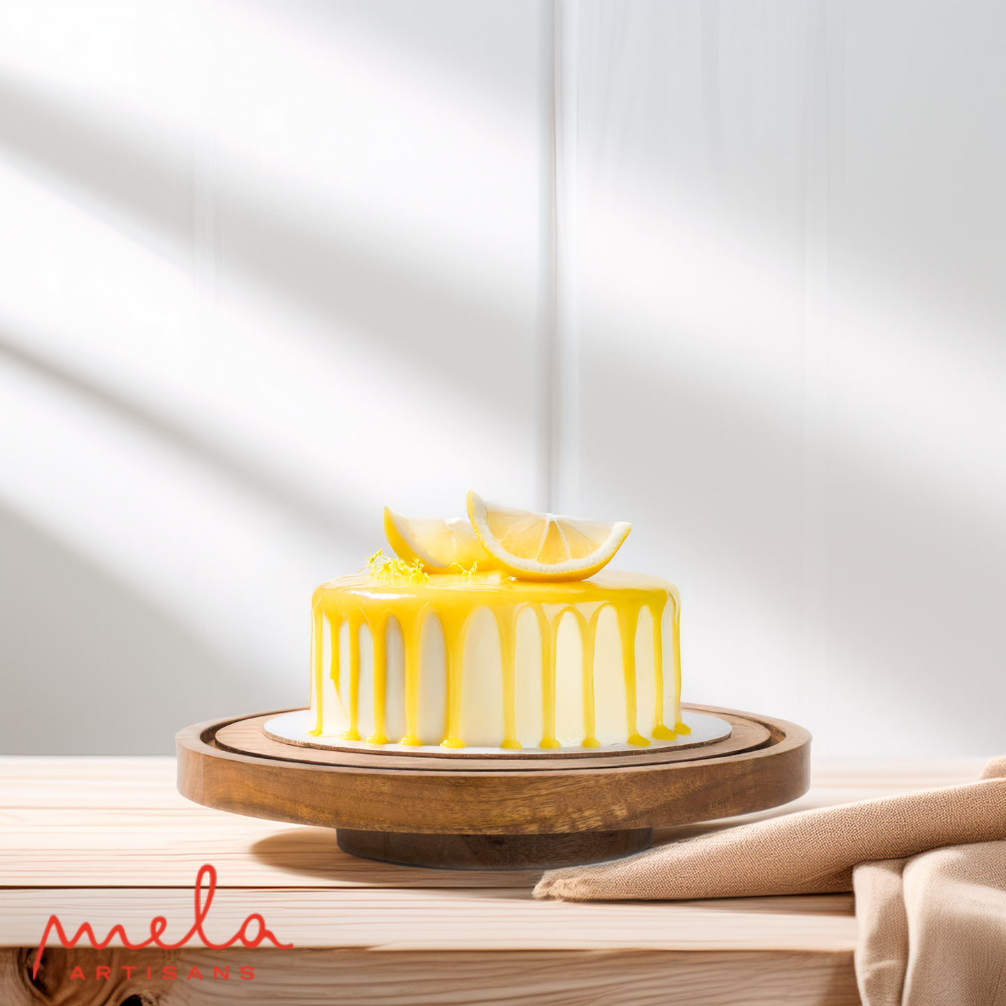 Handcrafted Mango Wood Footed, 360-degree Rotating Cake Stand