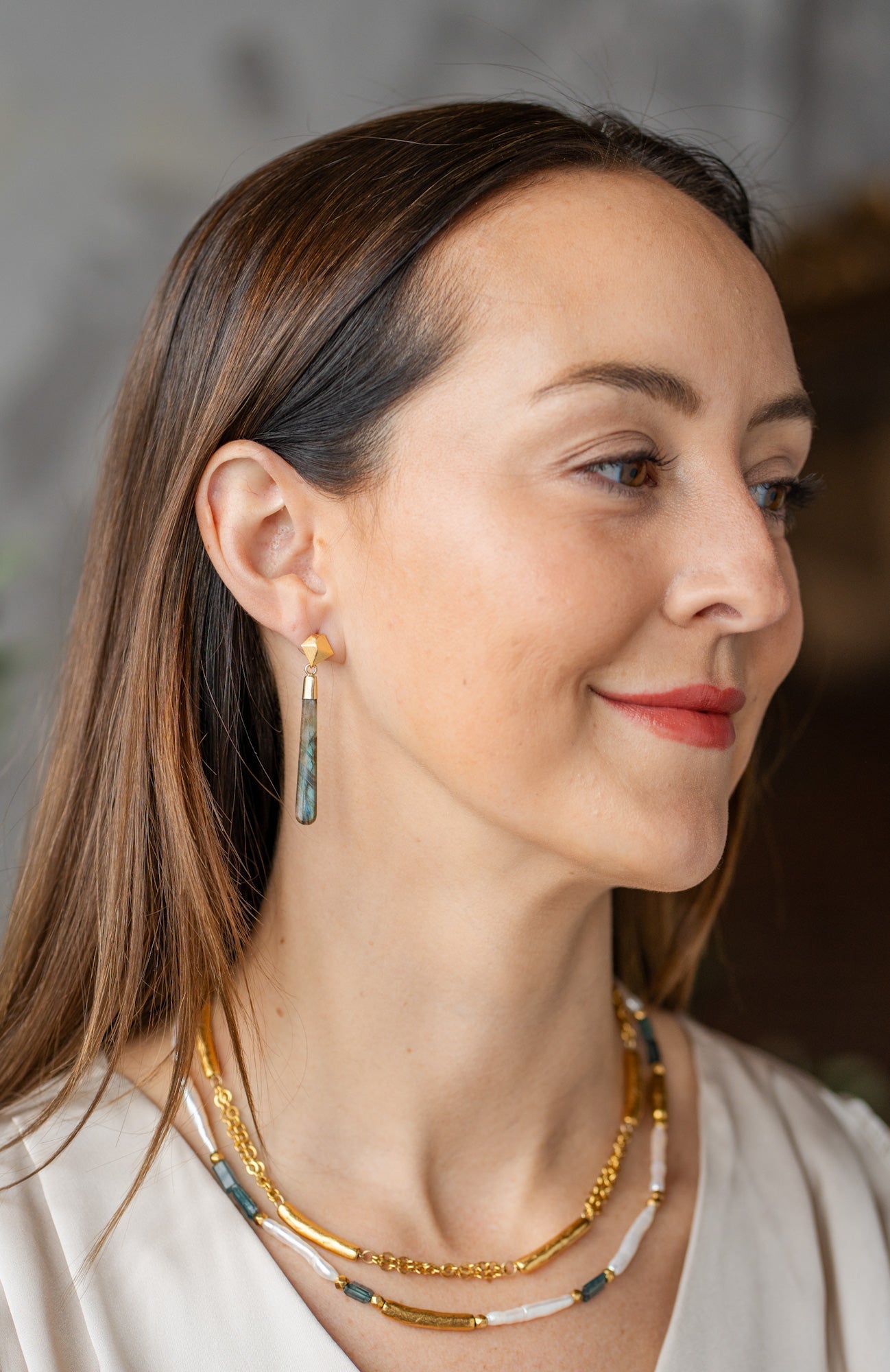 Biwa Pearl and Kyanite Necklace