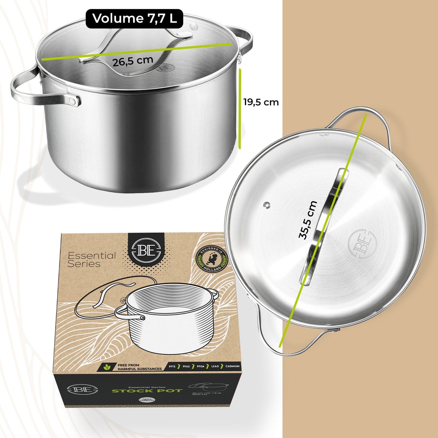 BE | LIVING Essential Series Stock Pot 26cm (Triply stainless steel)