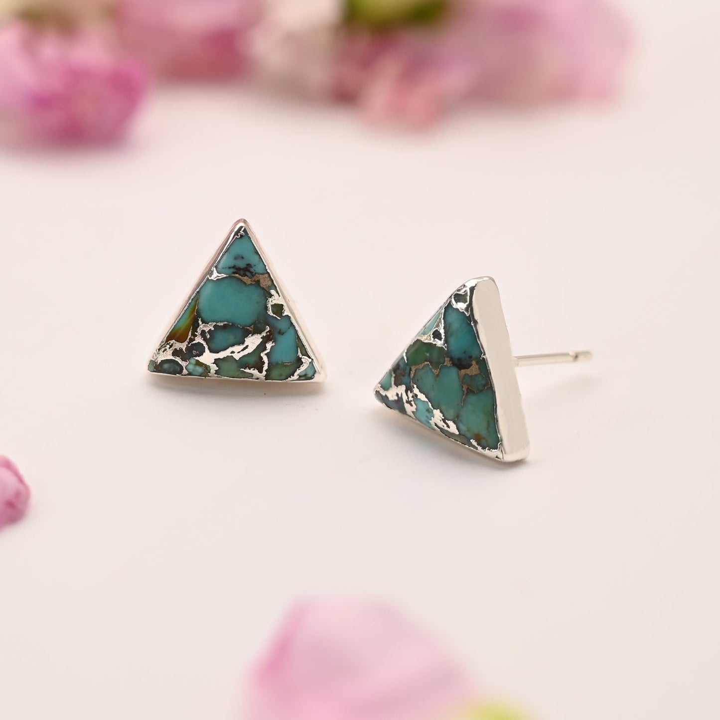 Ellie Triangle Turquoise Studs in Sterling Silver