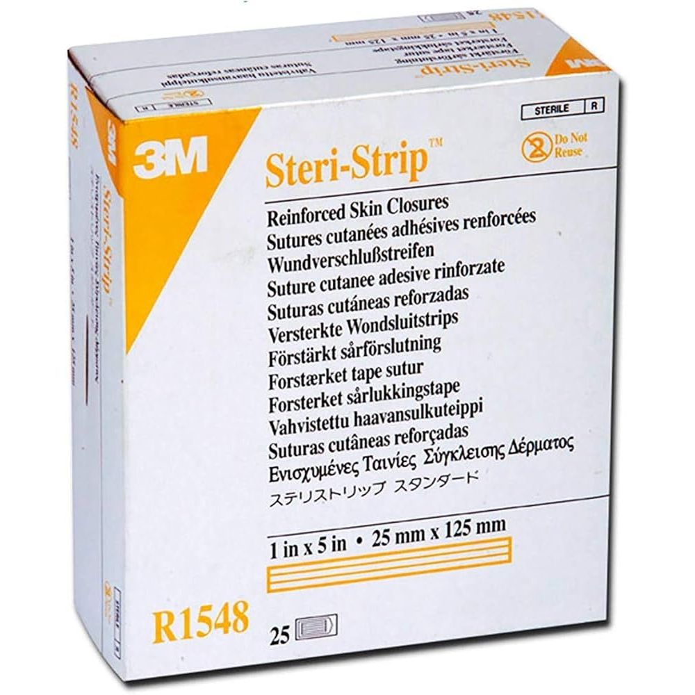 3M™ Steri-Strip™ Reinforced Adhesive Skin Closures, 1" x 5" (25 Strips)