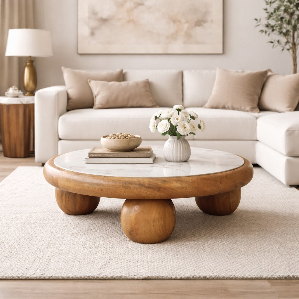 Solid Wood Bola Round Coffee Table, Brown
