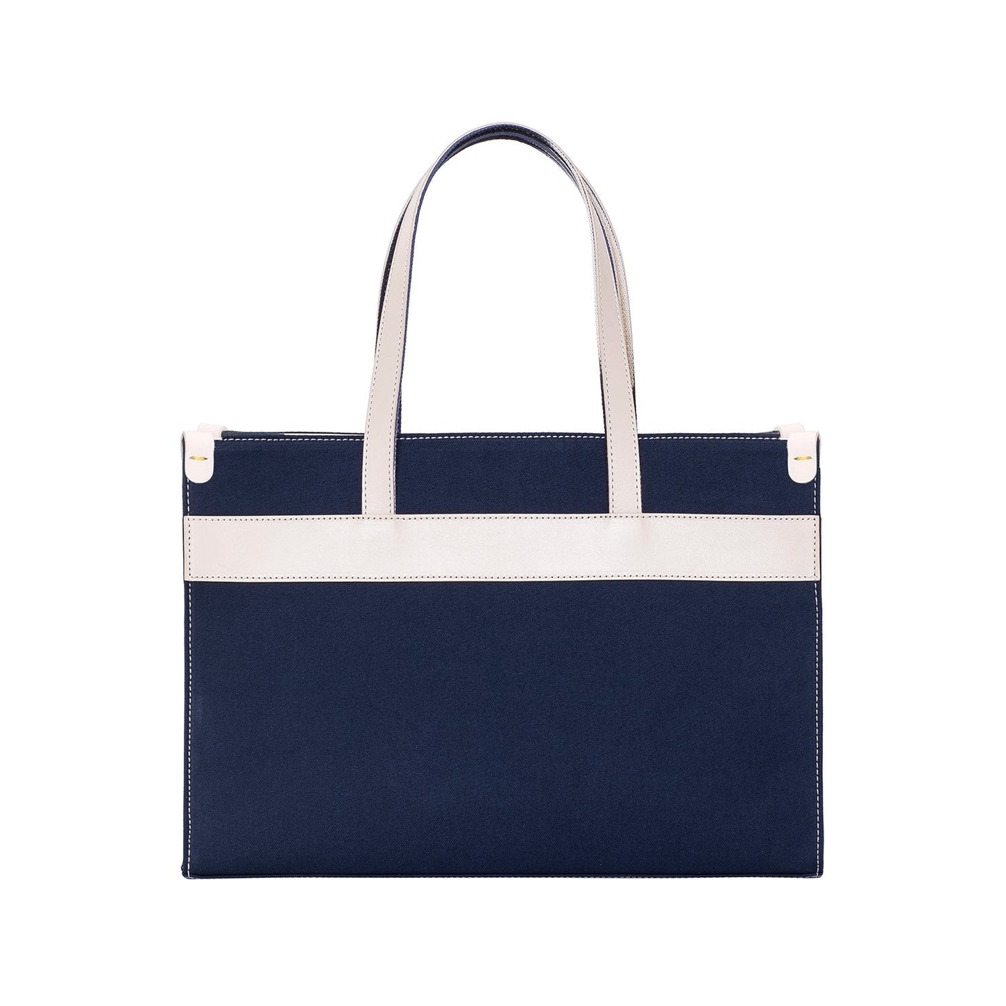 Navy Leather & Canvas Tote Bag with Pockets