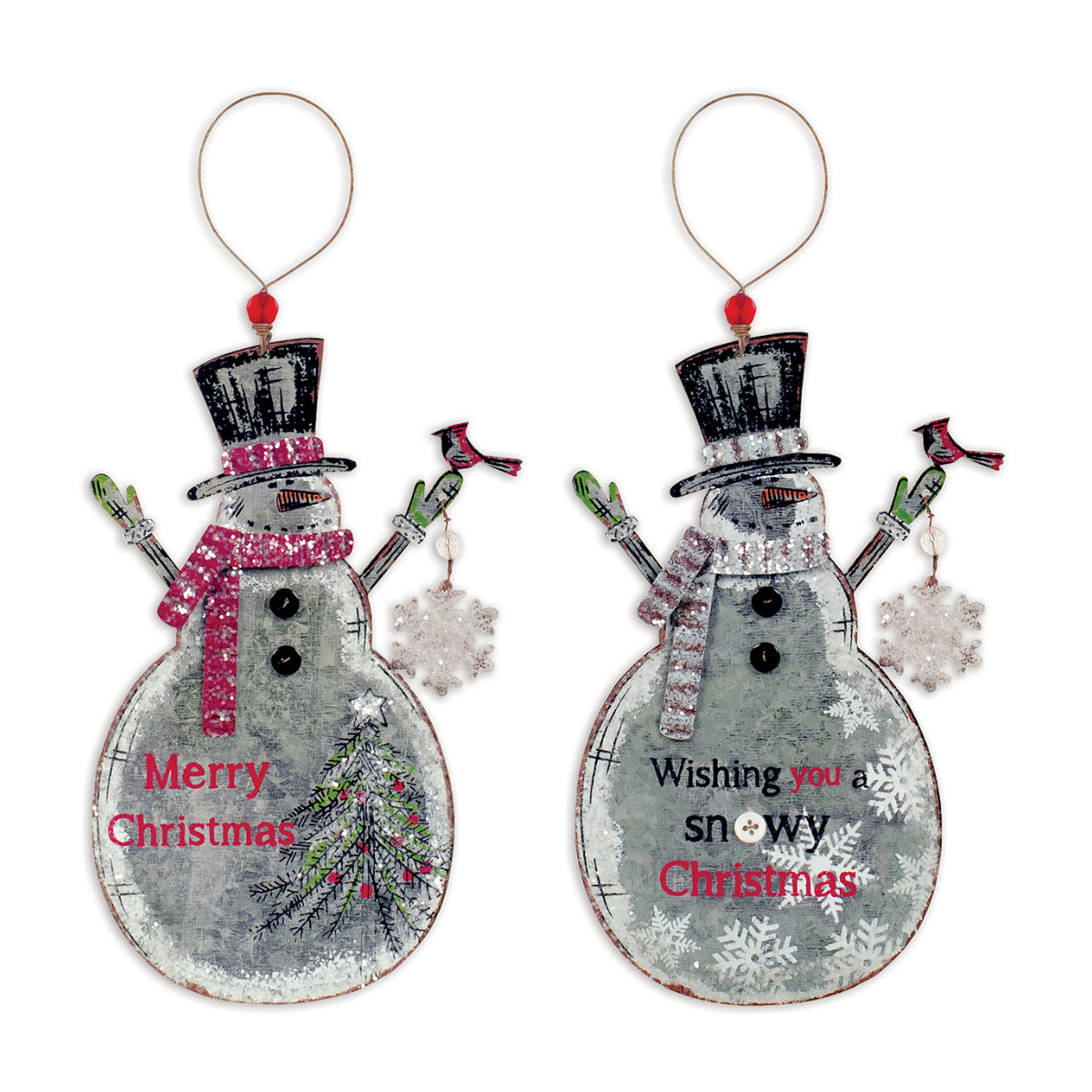 Rustic Vintage Galvanized Metal Snowman Ornaments - Set of 4