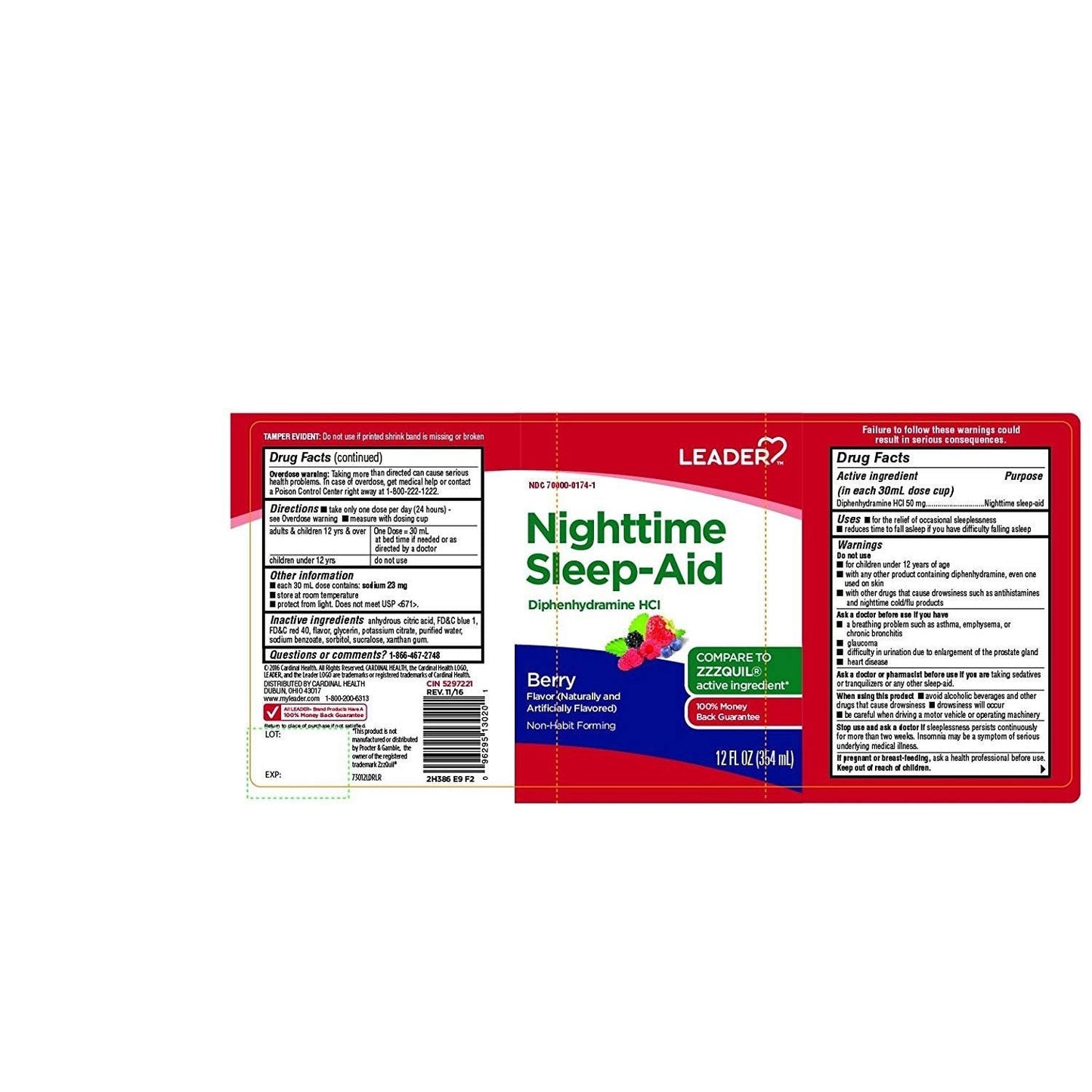 Leader Nighttime Sleep Aid 50Mg Liquid Berry Flavor, 12 Oz