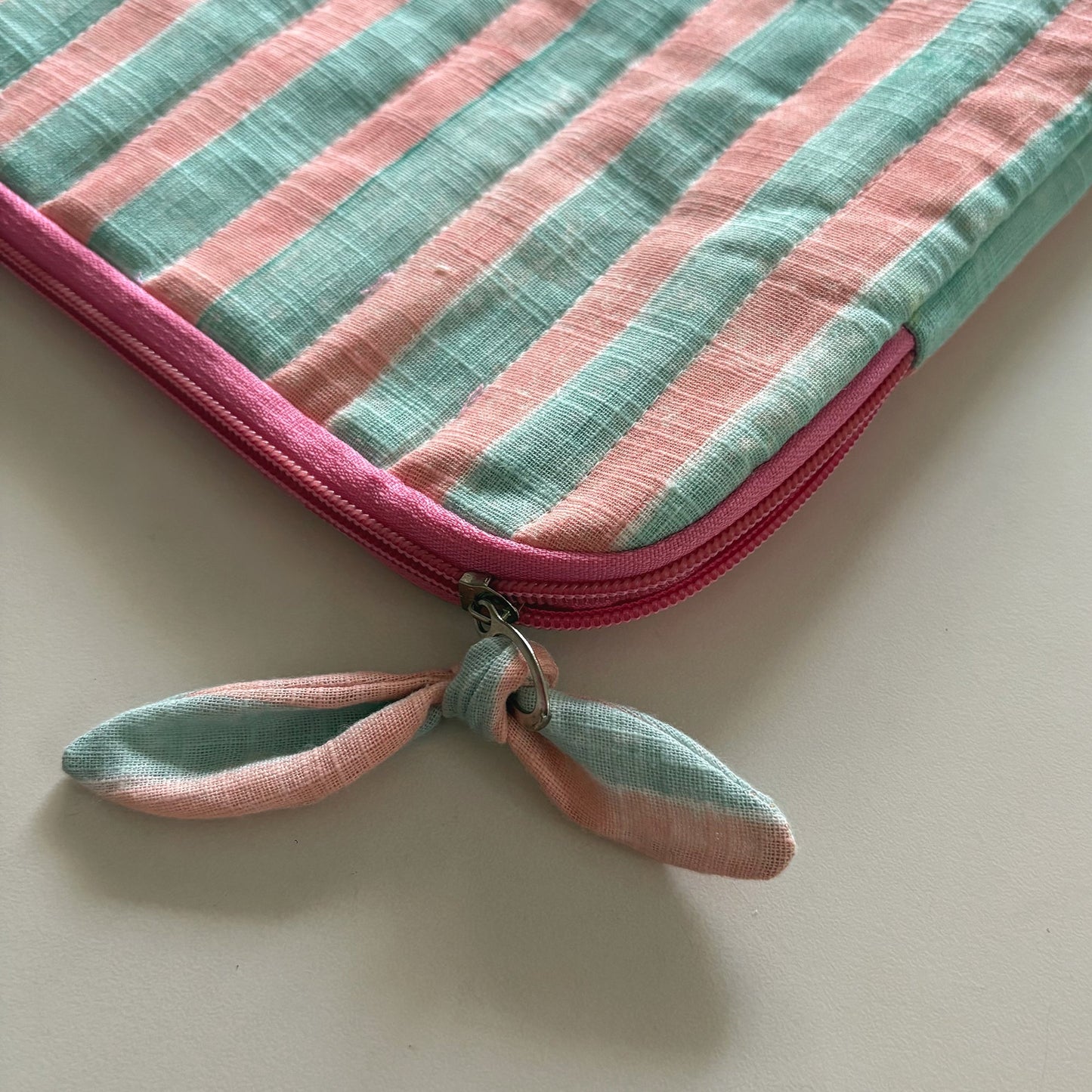 Quilted Cotton iPad Sleeve + Hand Block Printed Stripe Zip Pouch