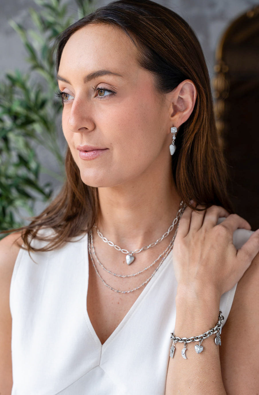 Silver Heart Dangle Earrings