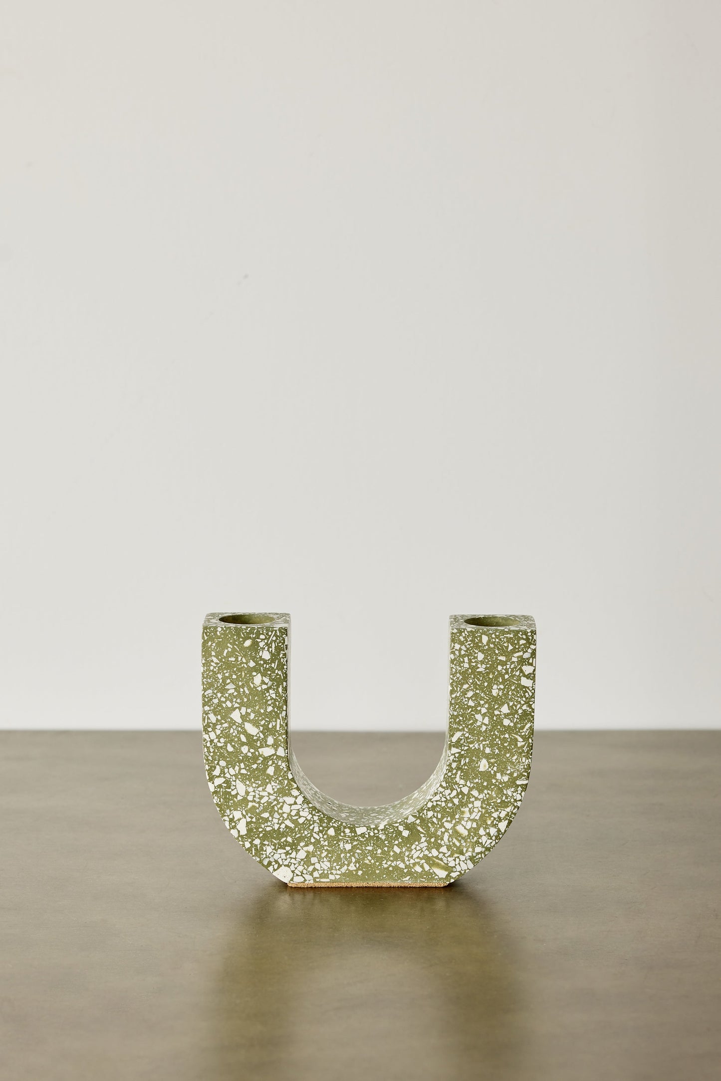 U-shaped Olive Terrazzo Taper Candle Holder