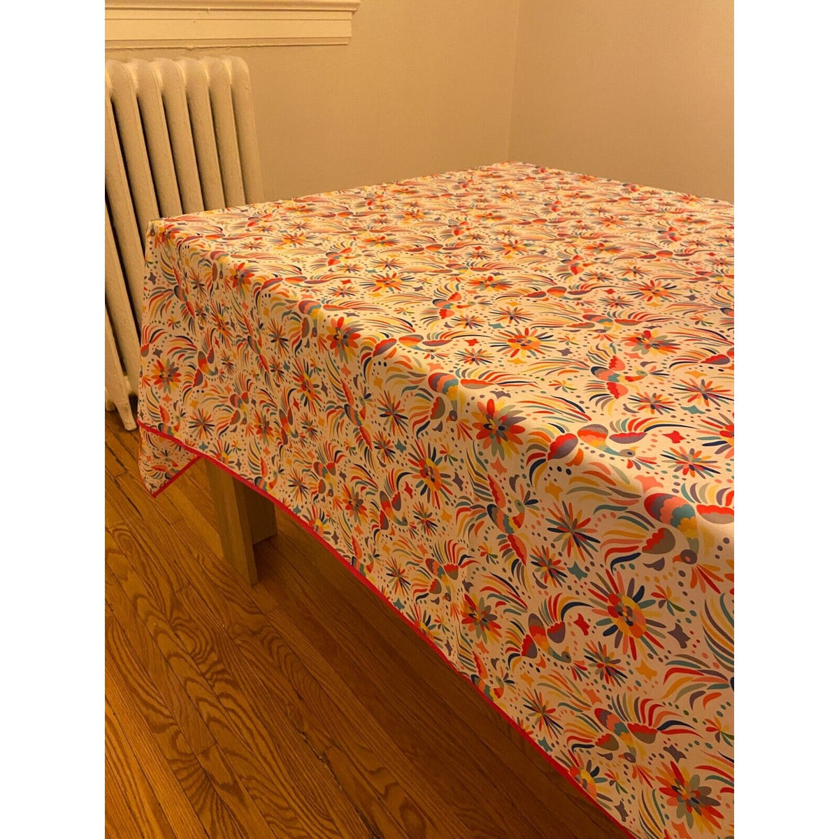 Osadia Handmade White Otomi Print Tablecloth - Pink Trim - Osadia Concept Store