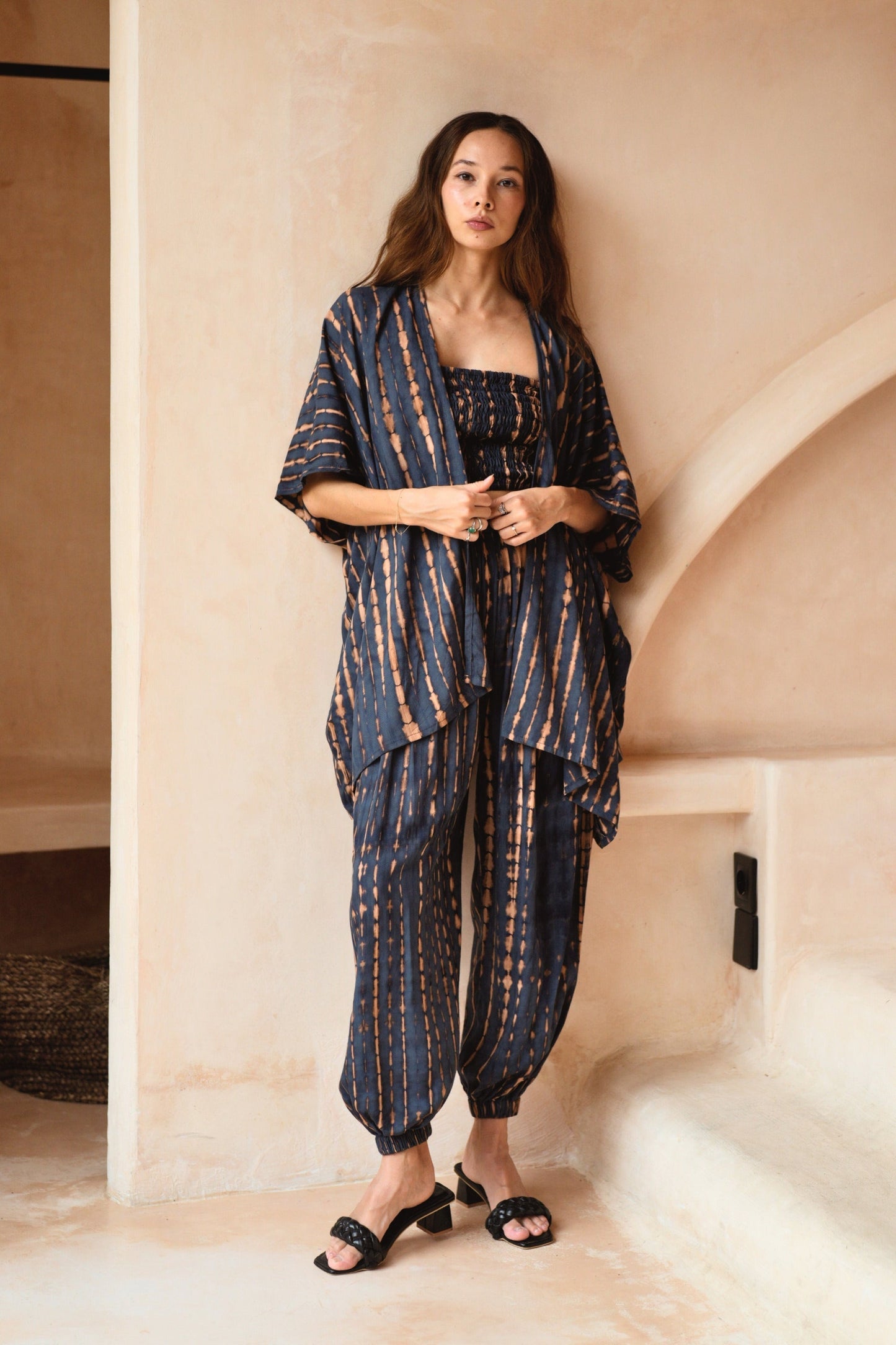 Angela Short Kimono Duster in Deep Sea Blue