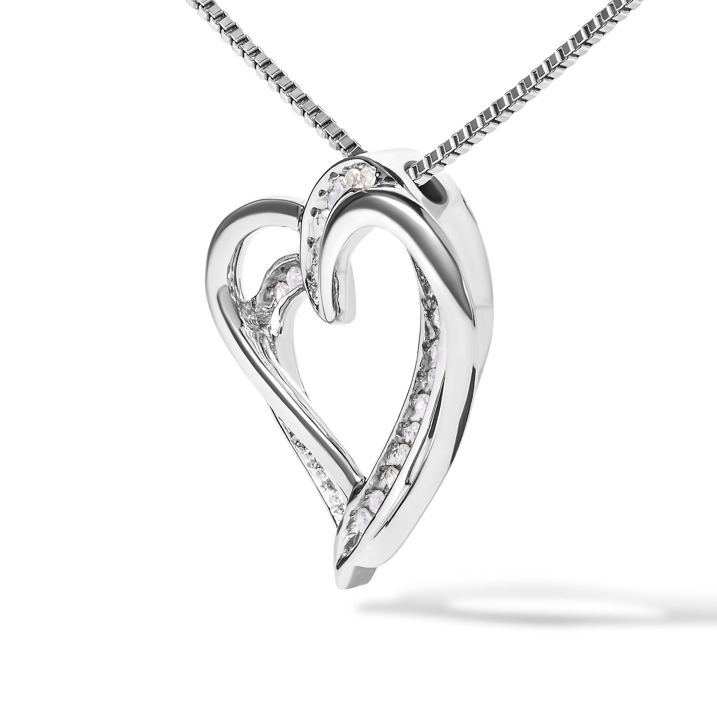 925 Sterling Silver 1/10ct TDW Diamond Double Heart Pendant Necklace