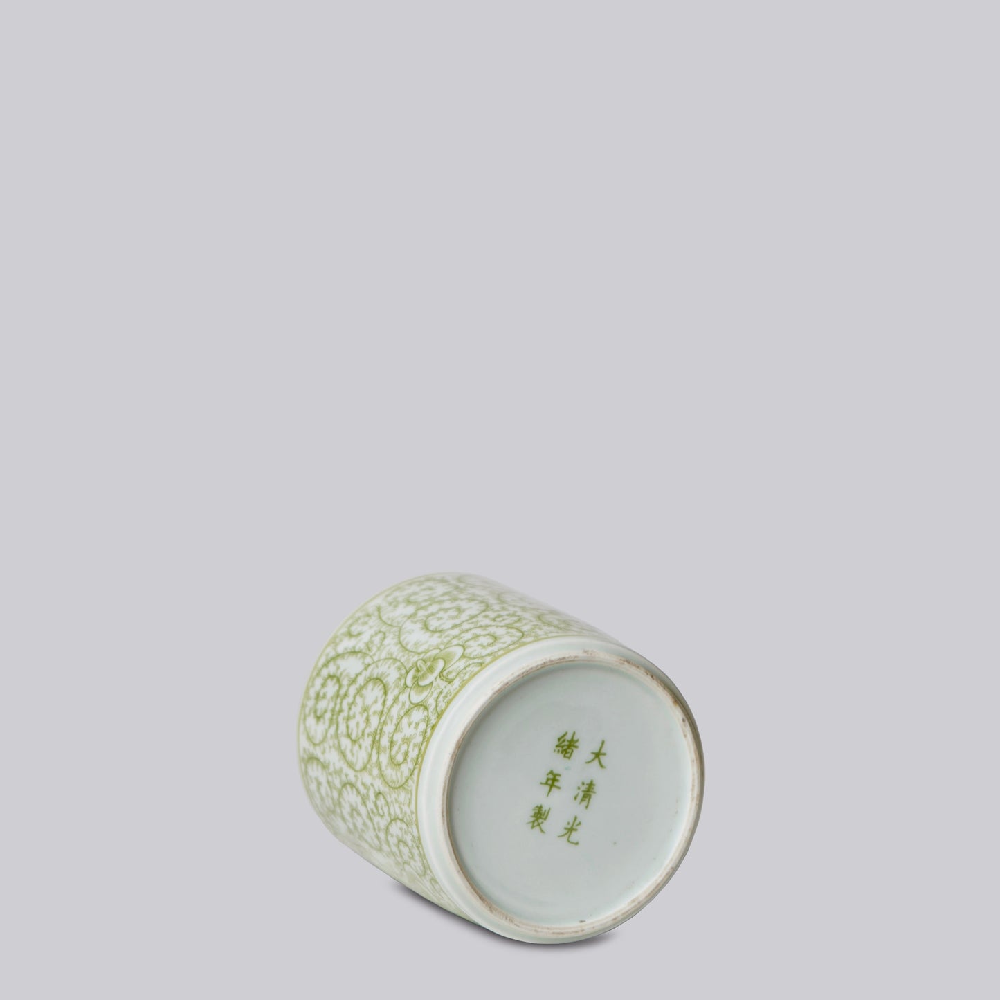 Tiny Green and White Porcelain Country Peony Cachepot