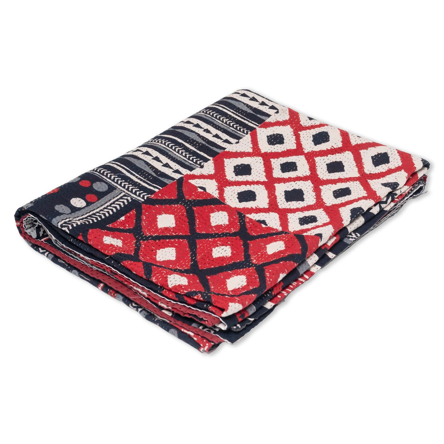 Monotone Ikat Vintage Kantha Throw - Monotone Red