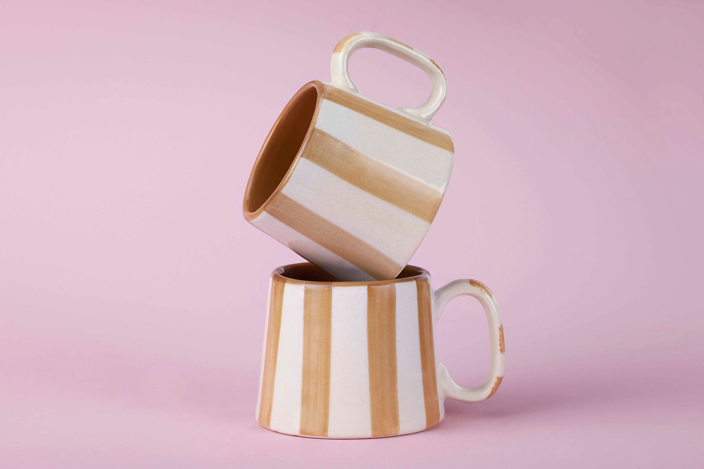 Ceramic Brown Stripe Coffee cup - 3.5 x 2.5 Inches ( Set of 2 )