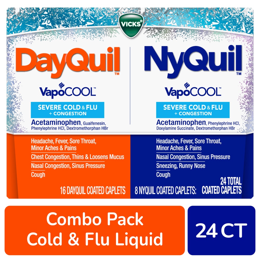 Vicks Dayquil & Nyquil Vapocol Cool & Flu Combo Pk Dayquil 16 Caplets Nyquil 8 Caplets