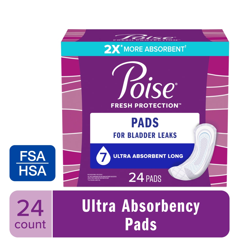 Poise Long Incontinence & Postpartum Pads - 7 Drop Ultra